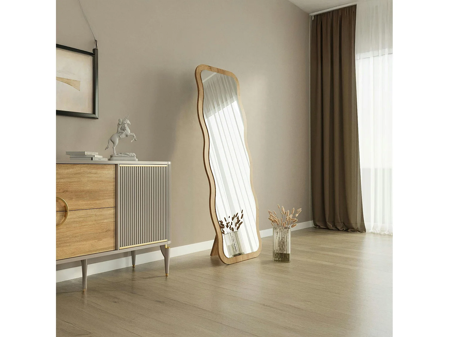 Miroir plein pied tendance effet bois clair, vague 160 cm CODY