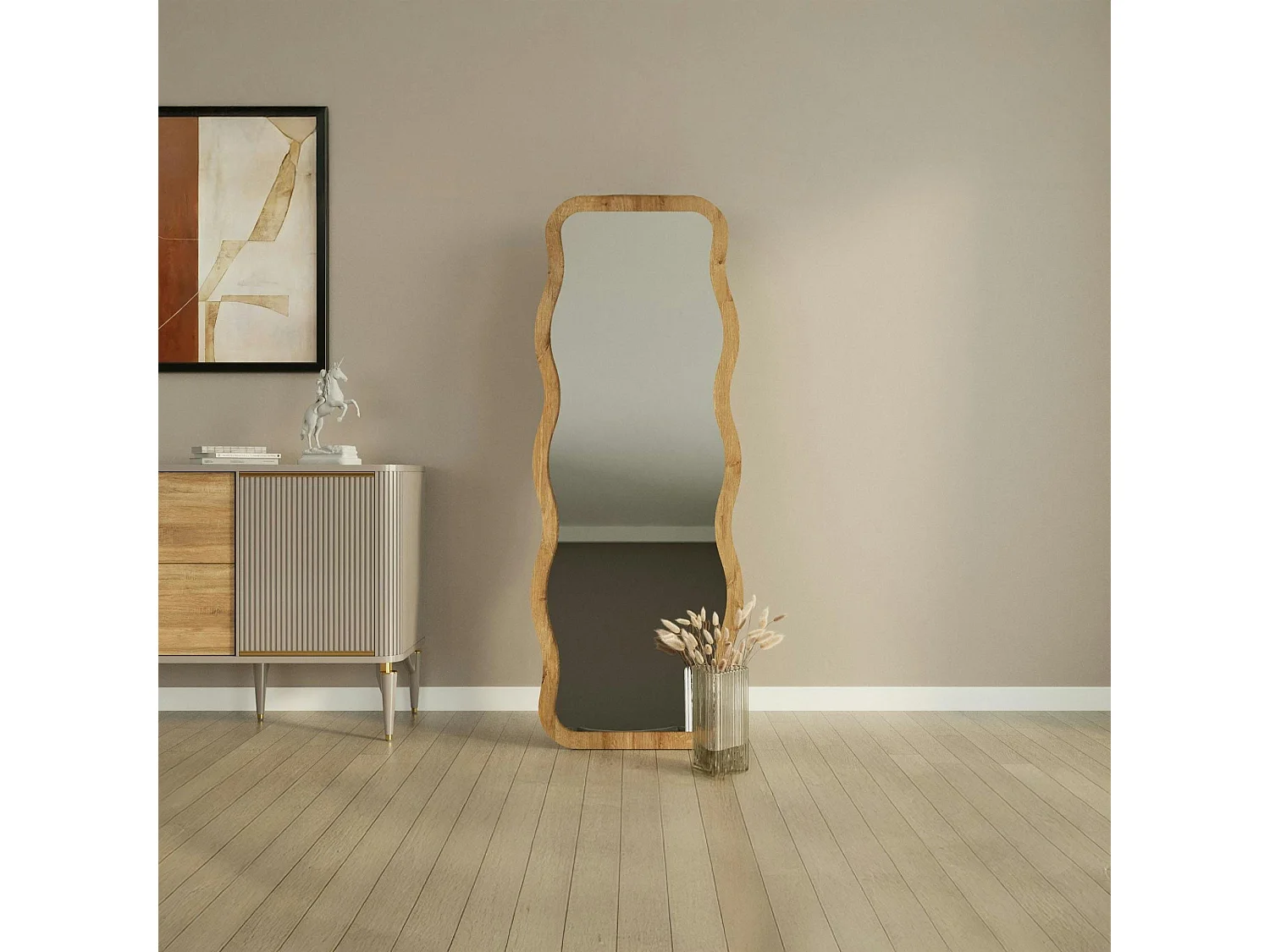 Miroir plein pied tendance effet bois clair, vague 160 cm CODY