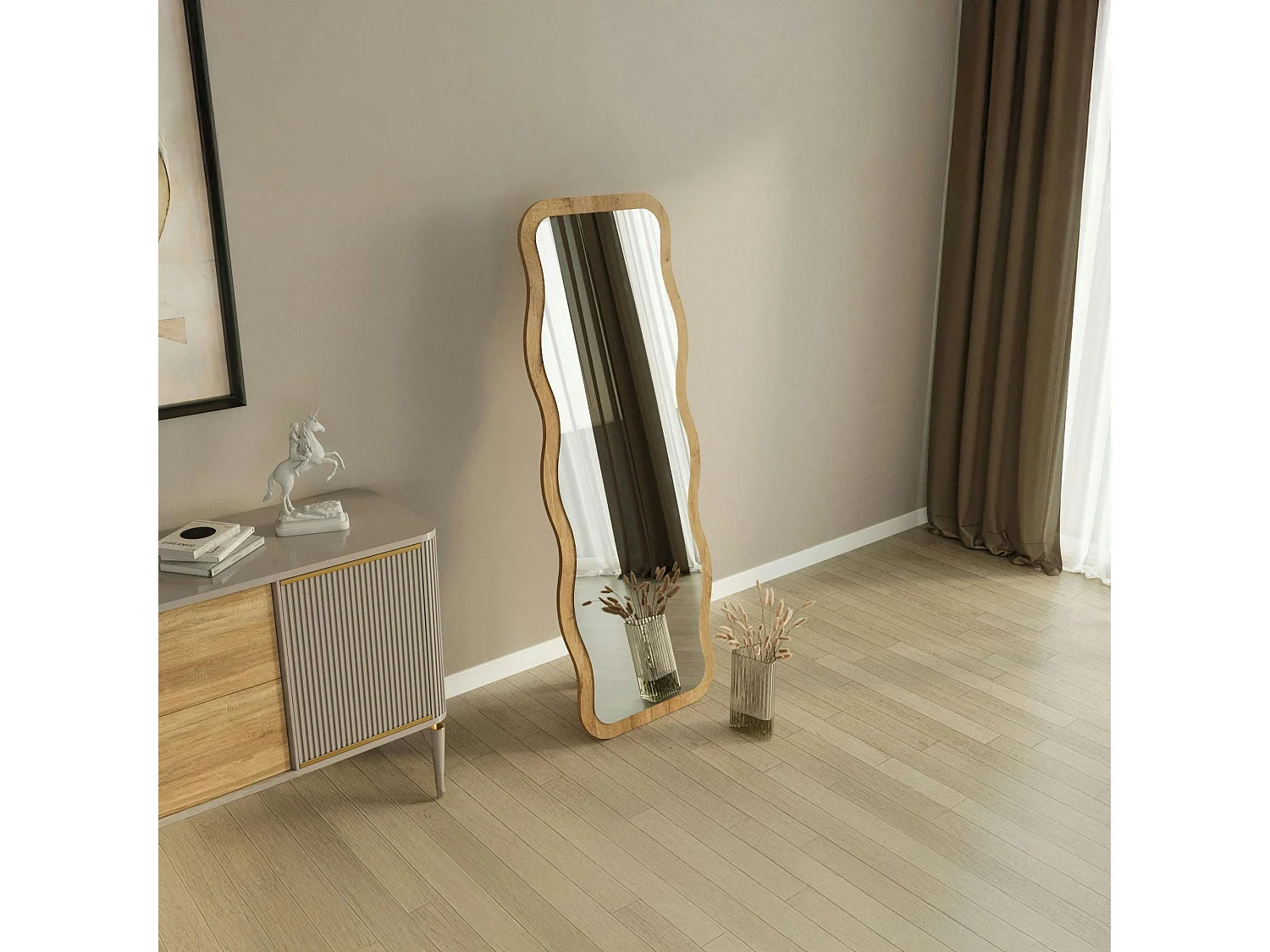 Miroir plein pied tendance effet bois clair, vague 160 cm CODY