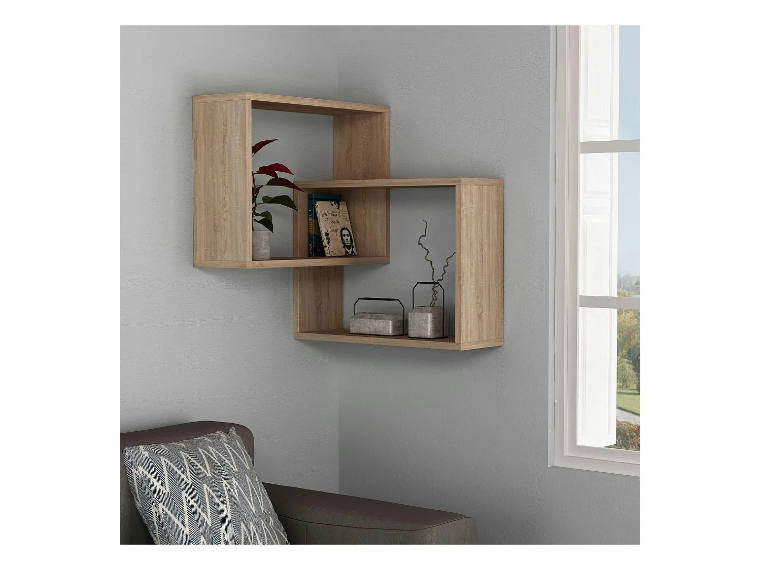 Étagère d'angle design effet bois - 2 cubes imbriqués MARFA