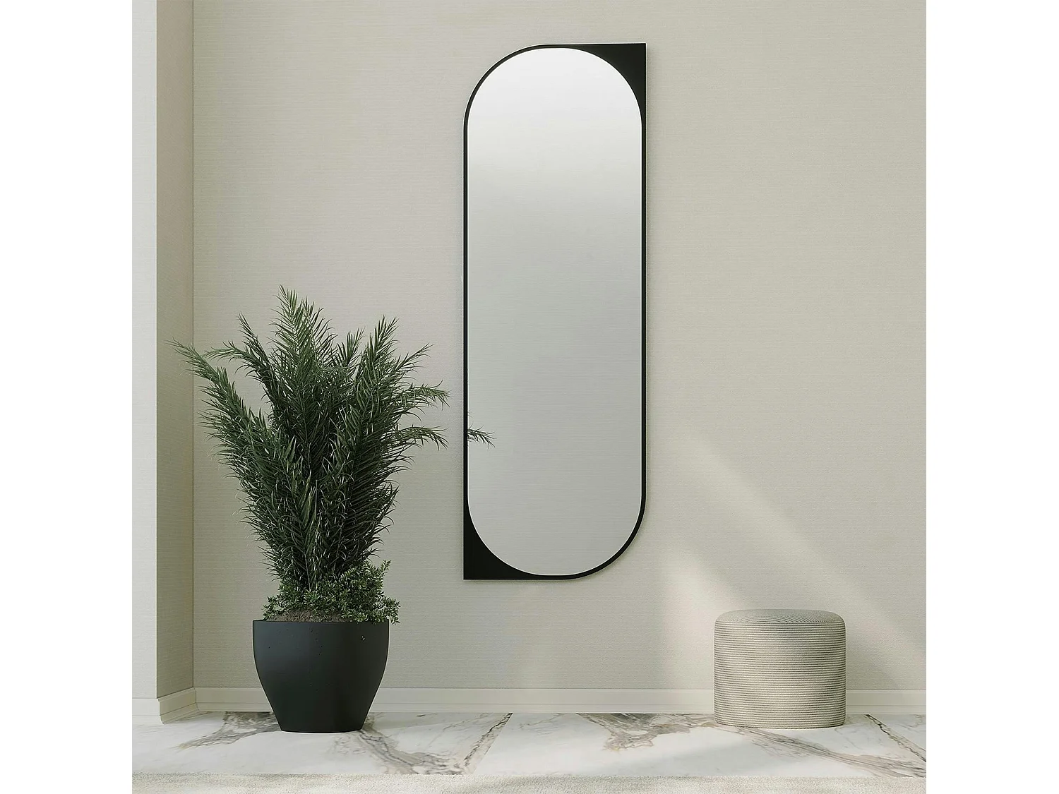 Miroir plein pied noir - forme capsule 152 cm CODY