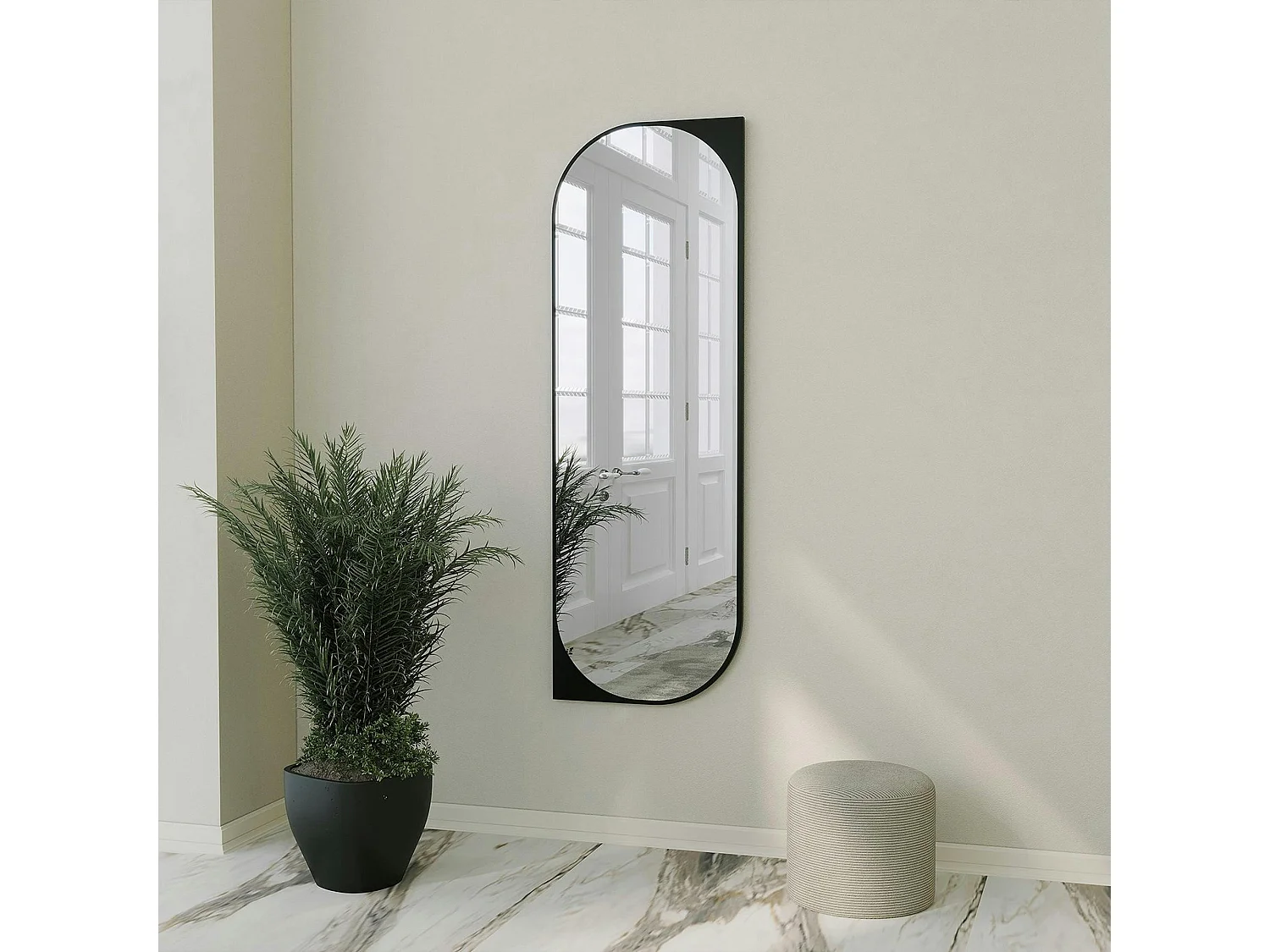 Miroir plein pied noir - forme capsule 152 cm CODY