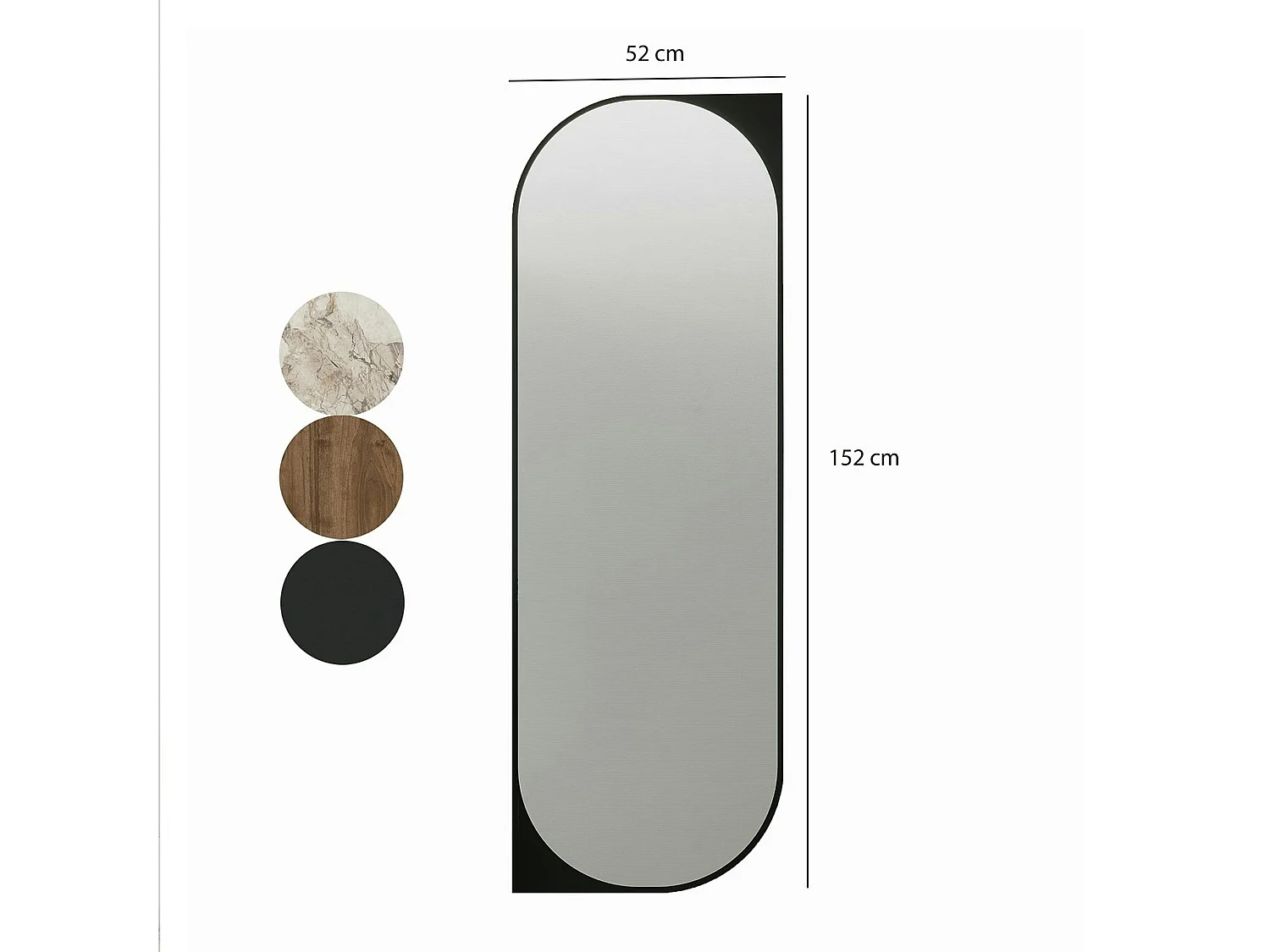 Miroir plein pied noir - forme capsule 152 cm CODY