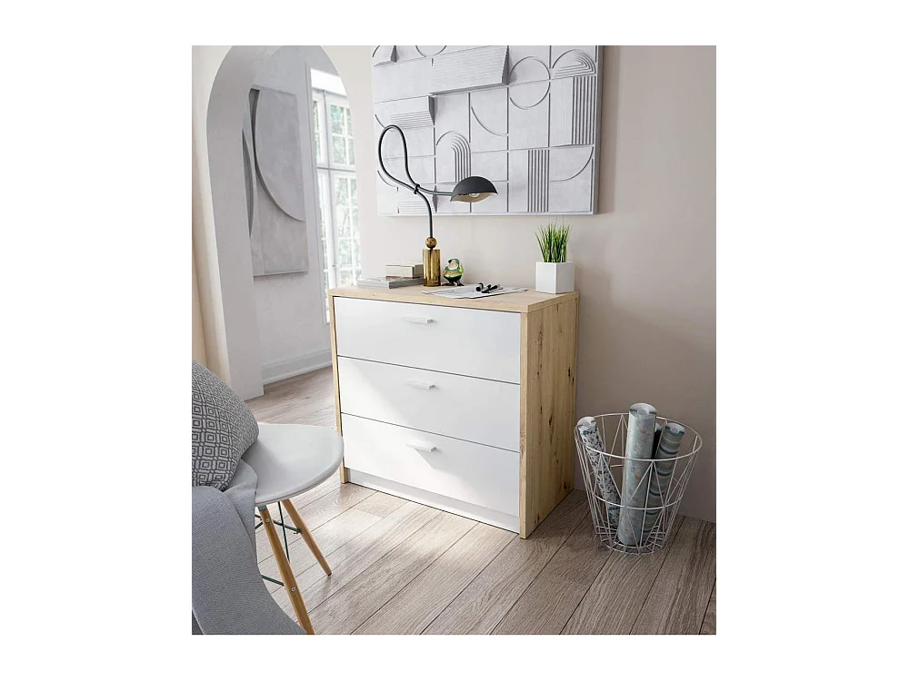 Cómoda de 3 cajones de 75x81x40 cm con escritorio extensible en color blanco y beige Cory