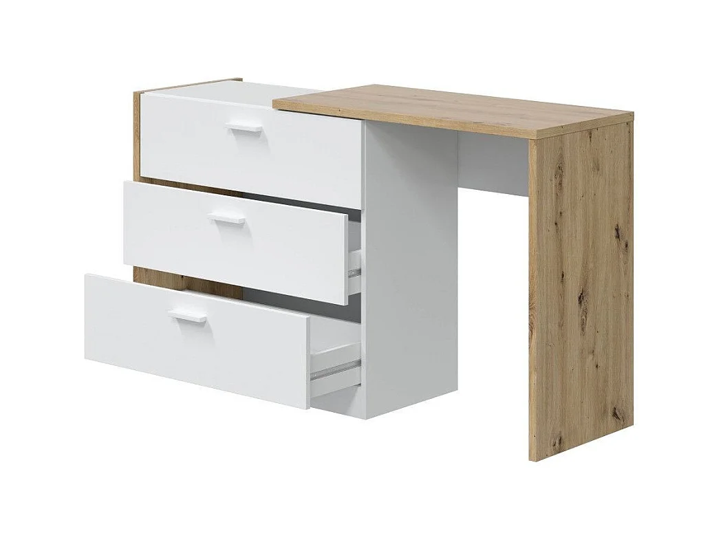 Cómoda de 3 cajones de 75x81x40 cm con escritorio extensible en color blanco y beige Cory