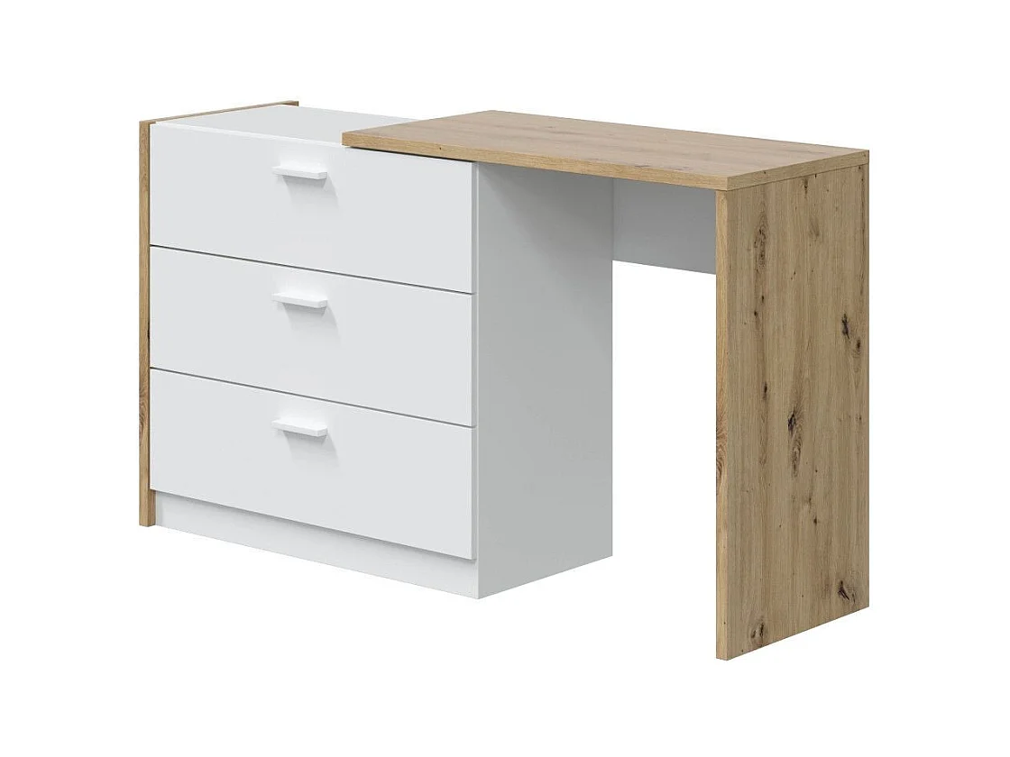 Cómoda de 3 cajones de 75x81x40 cm con escritorio extensible en color blanco y beige Cory