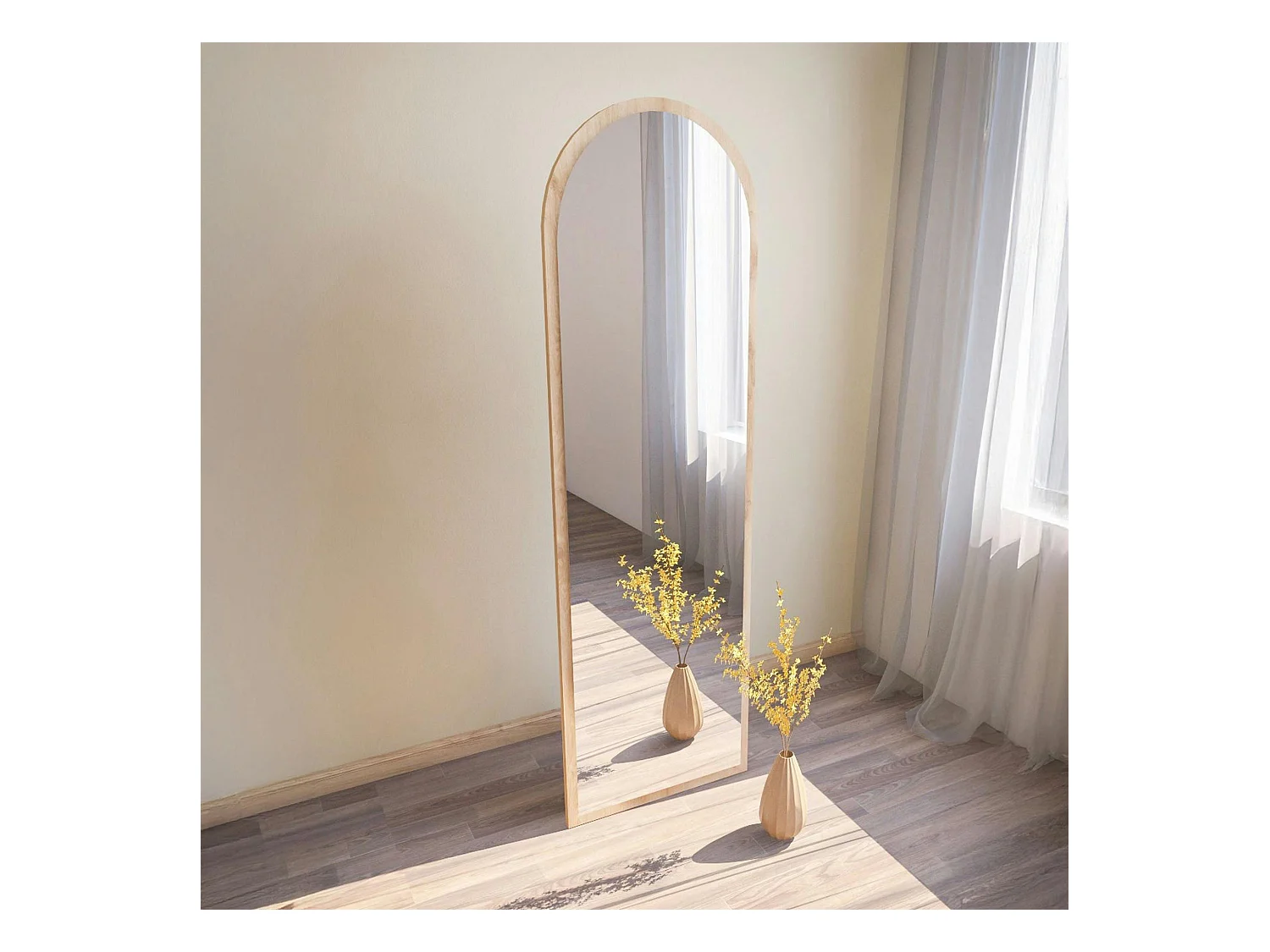Miroir plein pied moderne ovale effet bois clair, 160 cm CODY