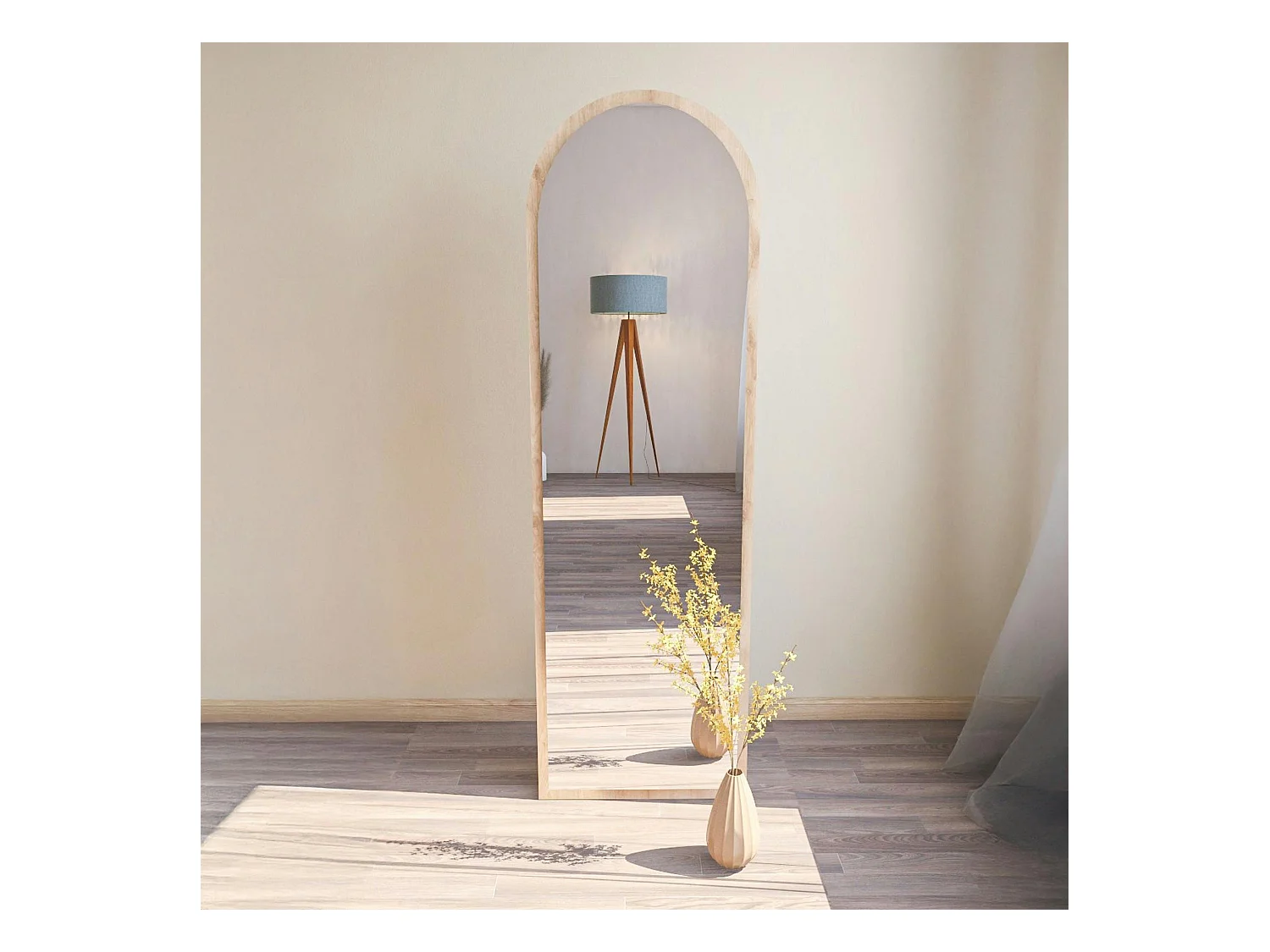 Miroir plein pied moderne ovale effet bois clair, 160 cm CODY