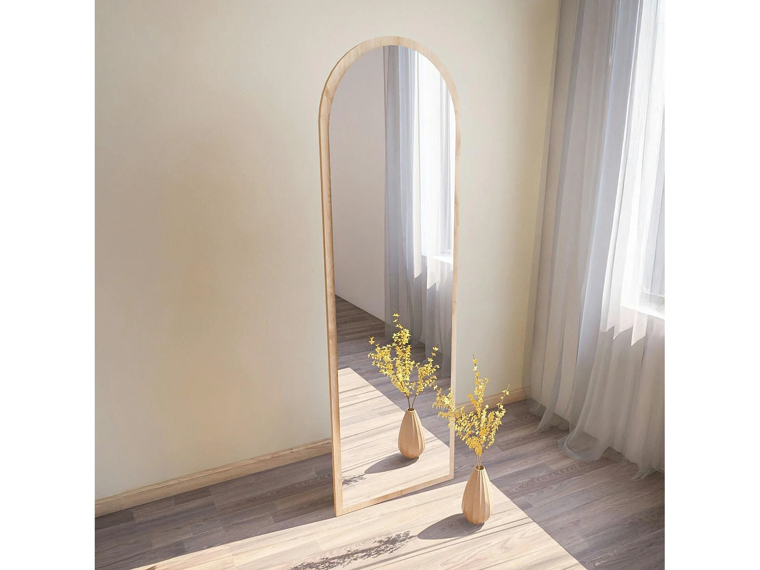 Miroir plein pied moderne ovale effet bois clair, 160 cm CODY