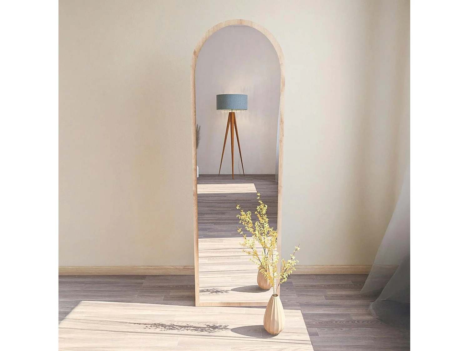 Miroir plein pied moderne ovale effet bois clair, 160 cm CODY