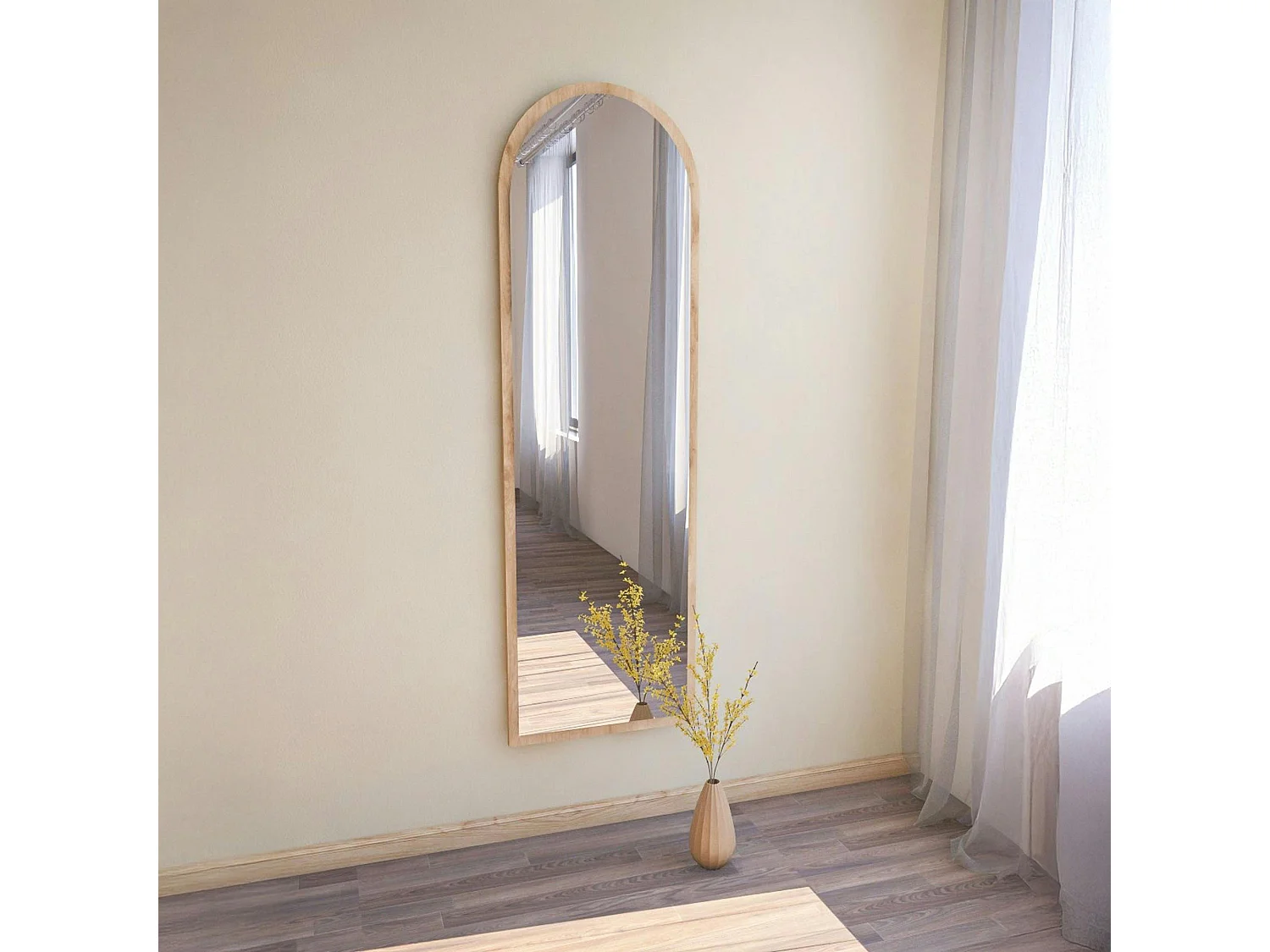 Miroir plein pied moderne ovale effet bois clair, 160 cm CODY
