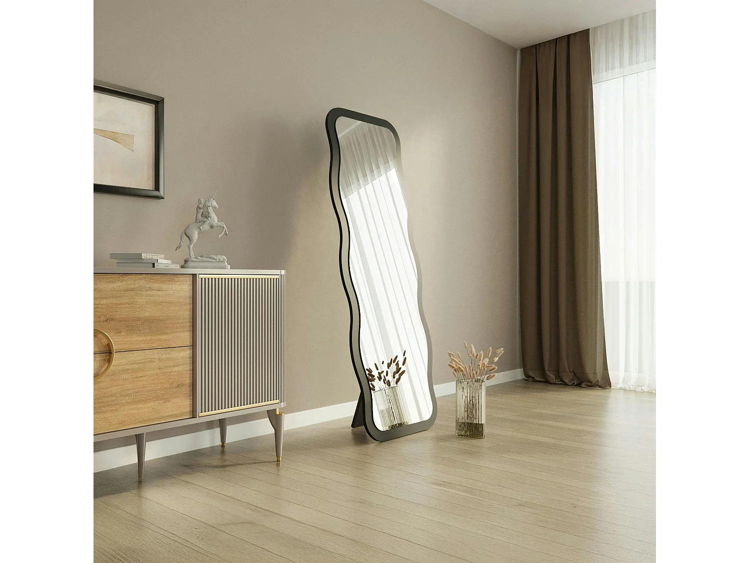 Miroir plein pied noir motif vague, style tendance 160 cm CODY