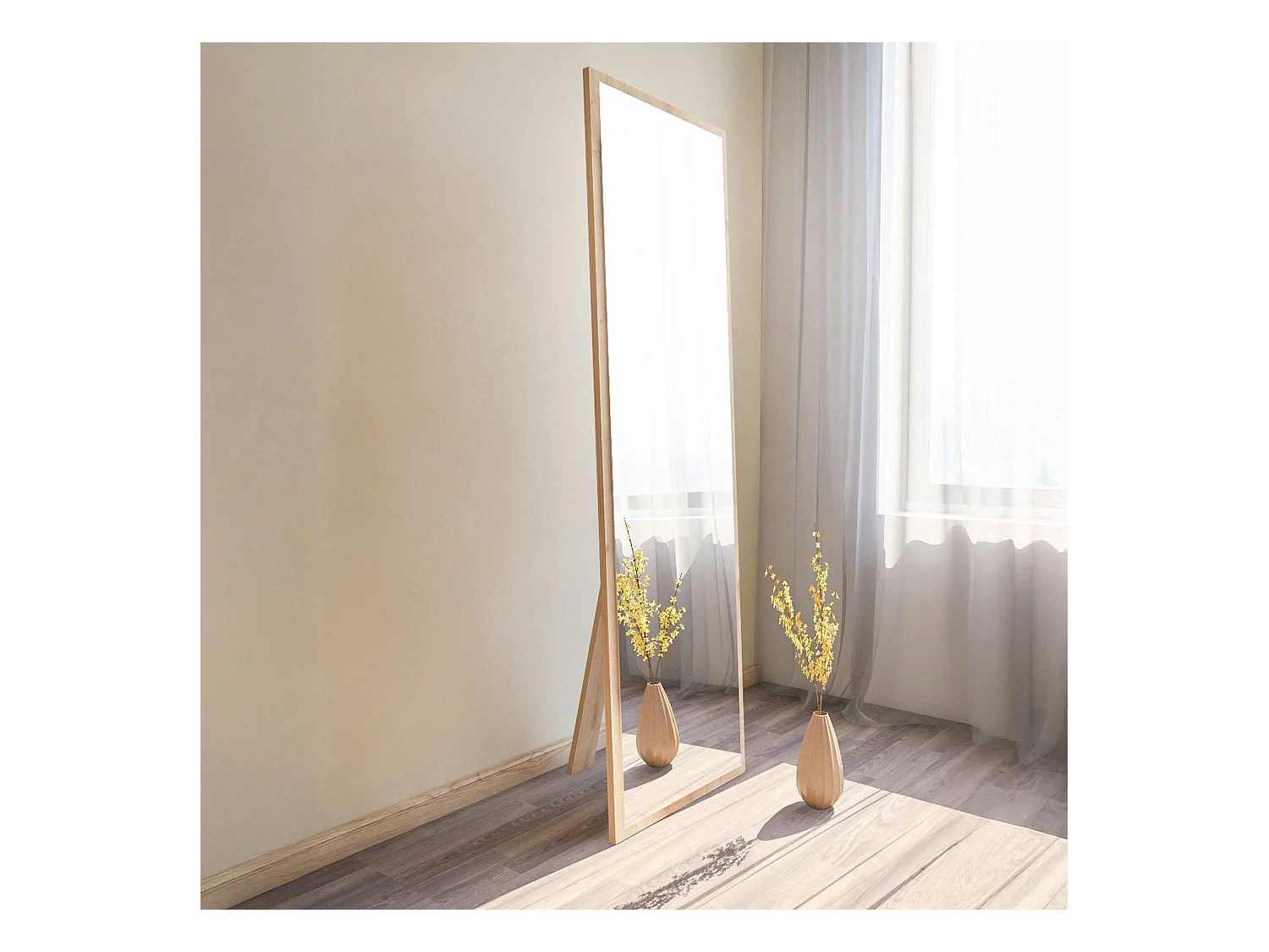 Grand miroir plein pied effet bois style moderne 160 cm CODY