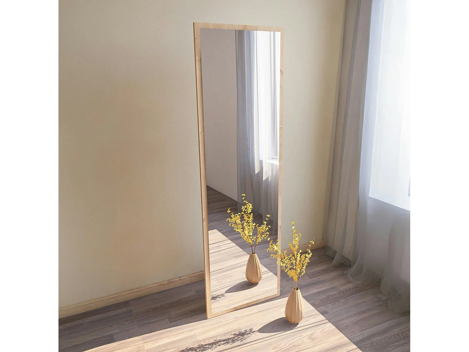 Grand miroir plein pied effet bois style moderne 160 cm CODY