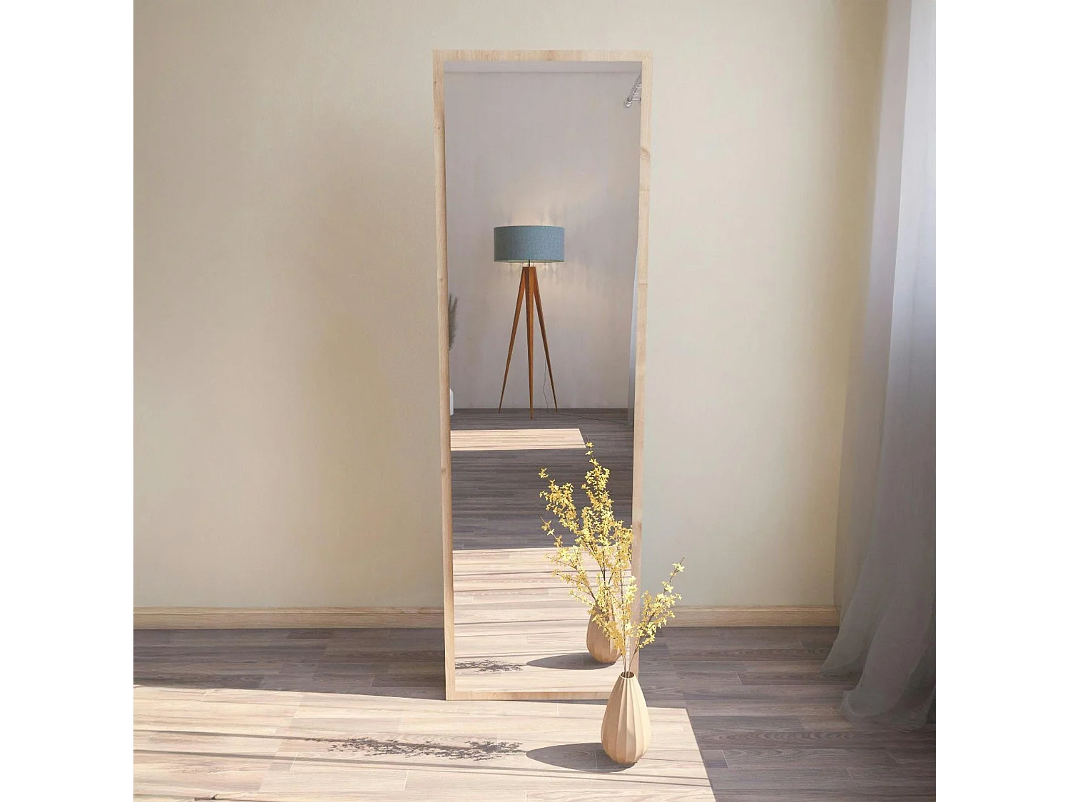 Grand miroir plein pied effet bois style moderne 160 cm CODY