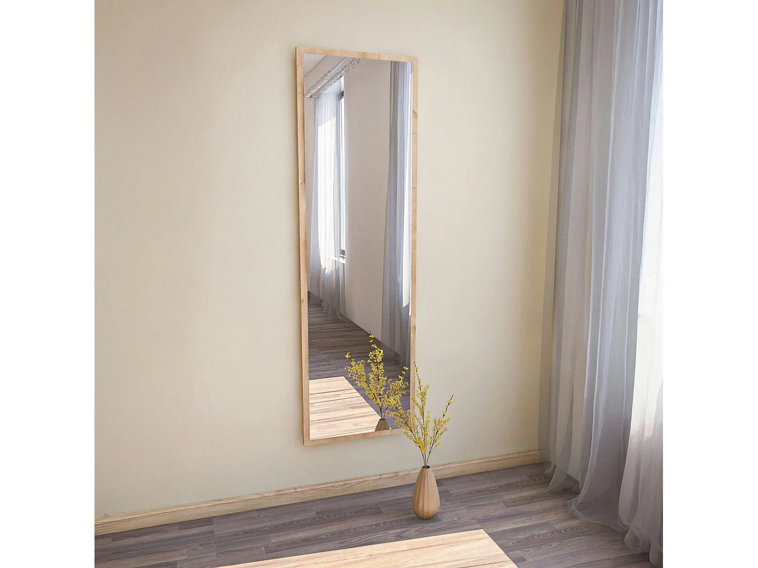 Grand miroir plein pied effet bois style moderne 160 cm CODY