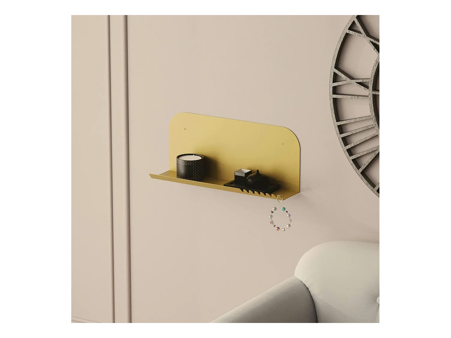 Étagère murale en métal doré avec support dentelé SFAX