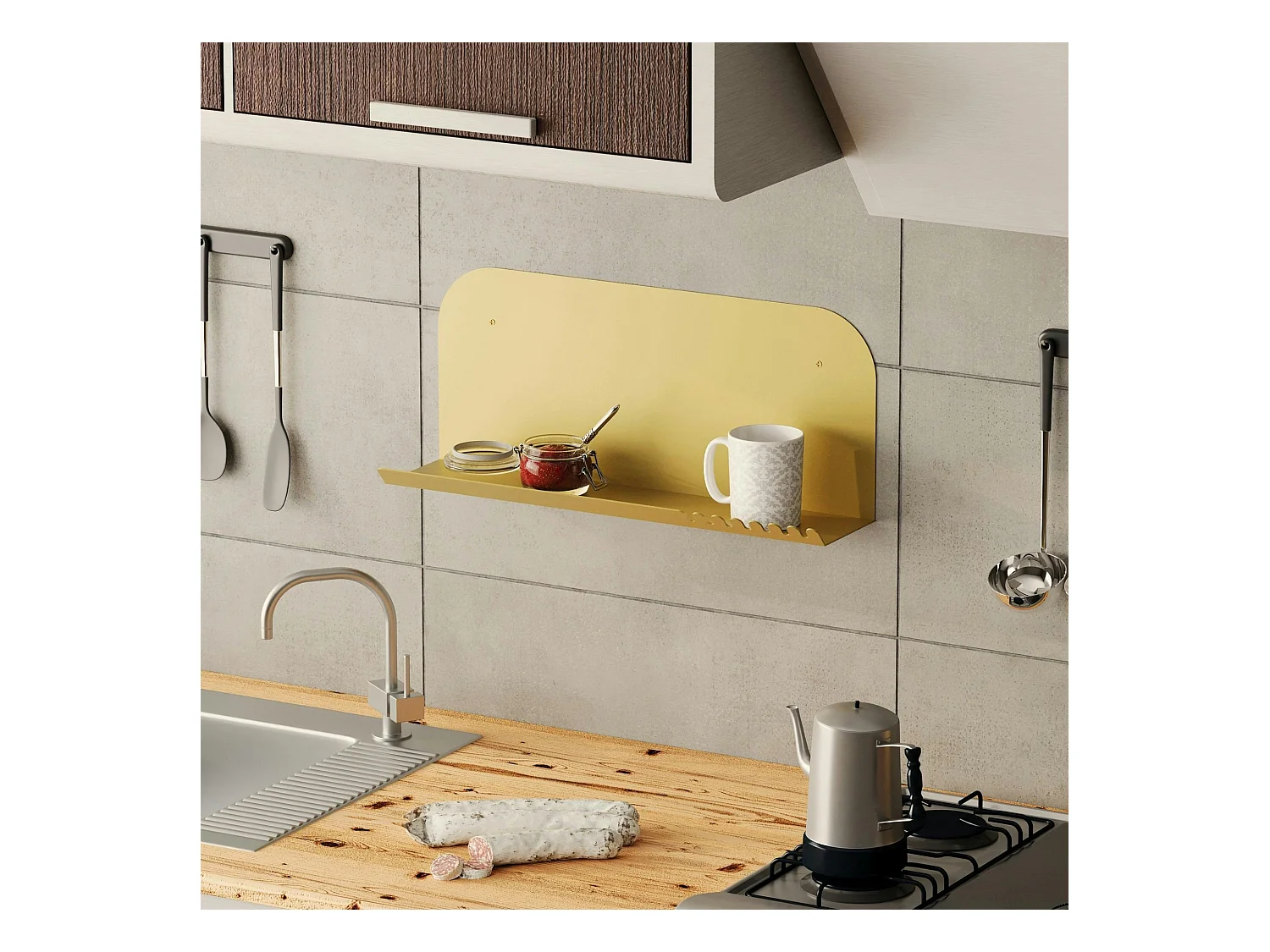 Étagère murale en métal doré avec support dentelé SFAX