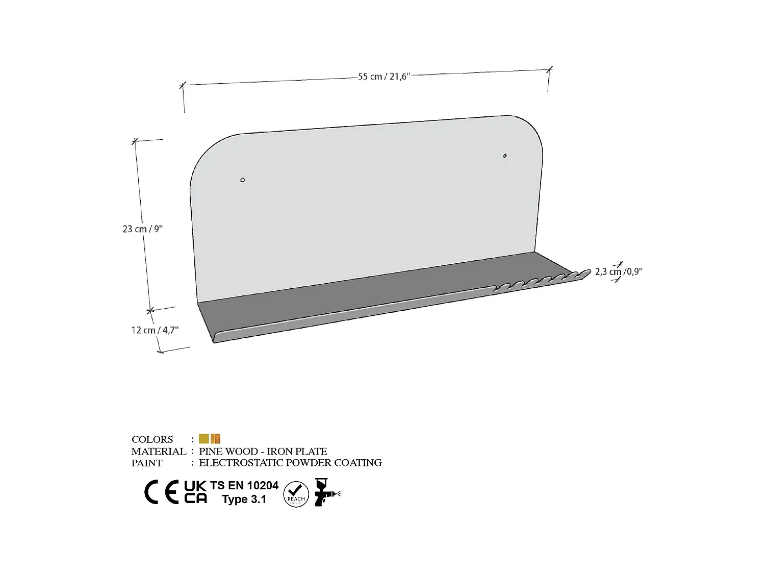 Étagère murale en métal doré avec support dentelé SFAX