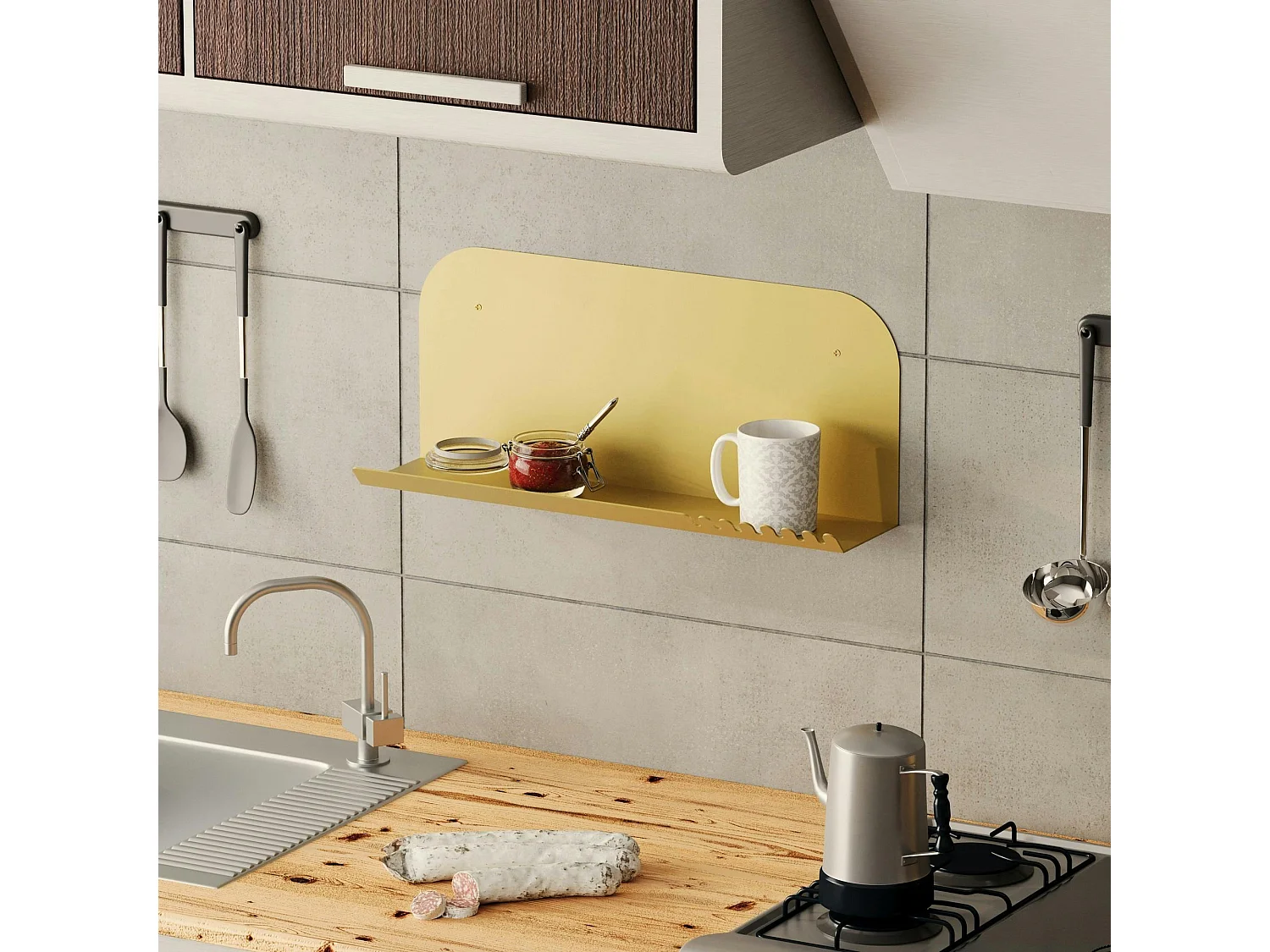 Étagère murale en métal doré avec crochets dentelés SFAX