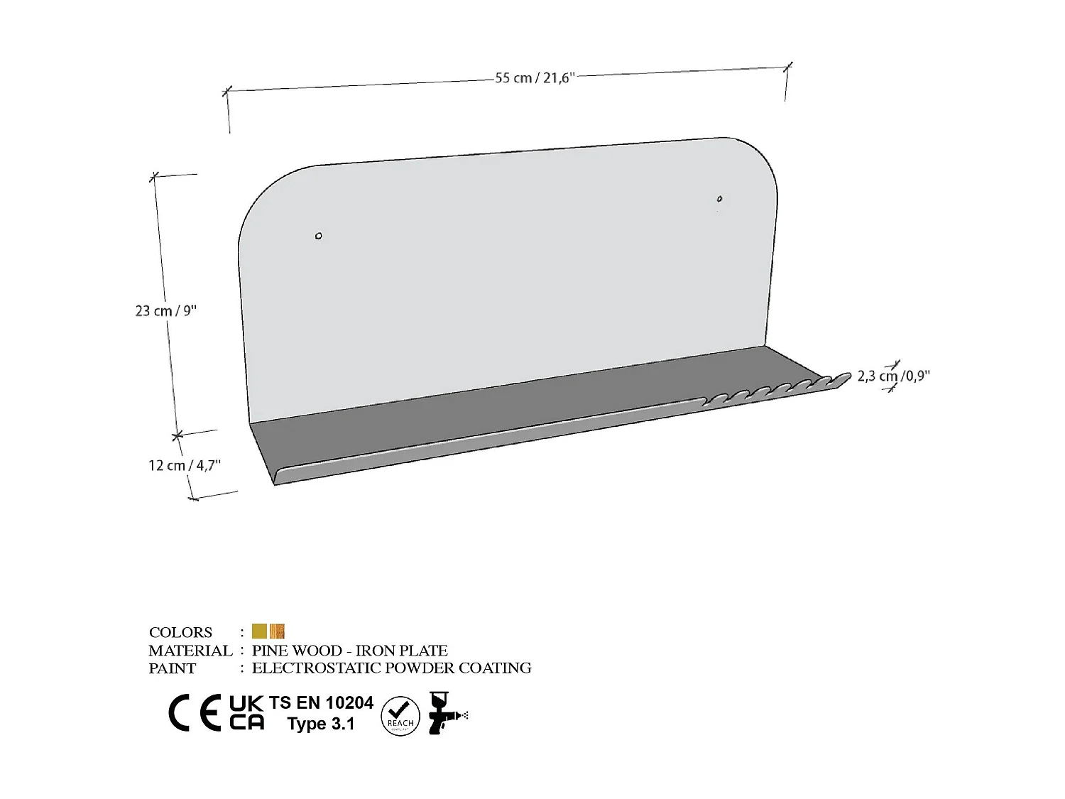 Étagère murale en métal doré avec crochets dentelés SFAX