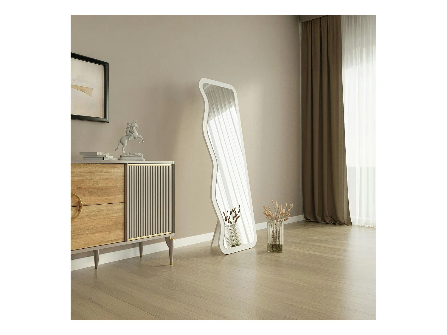 Miroir plein pied blanc avec ondulations - style moderne CODY
