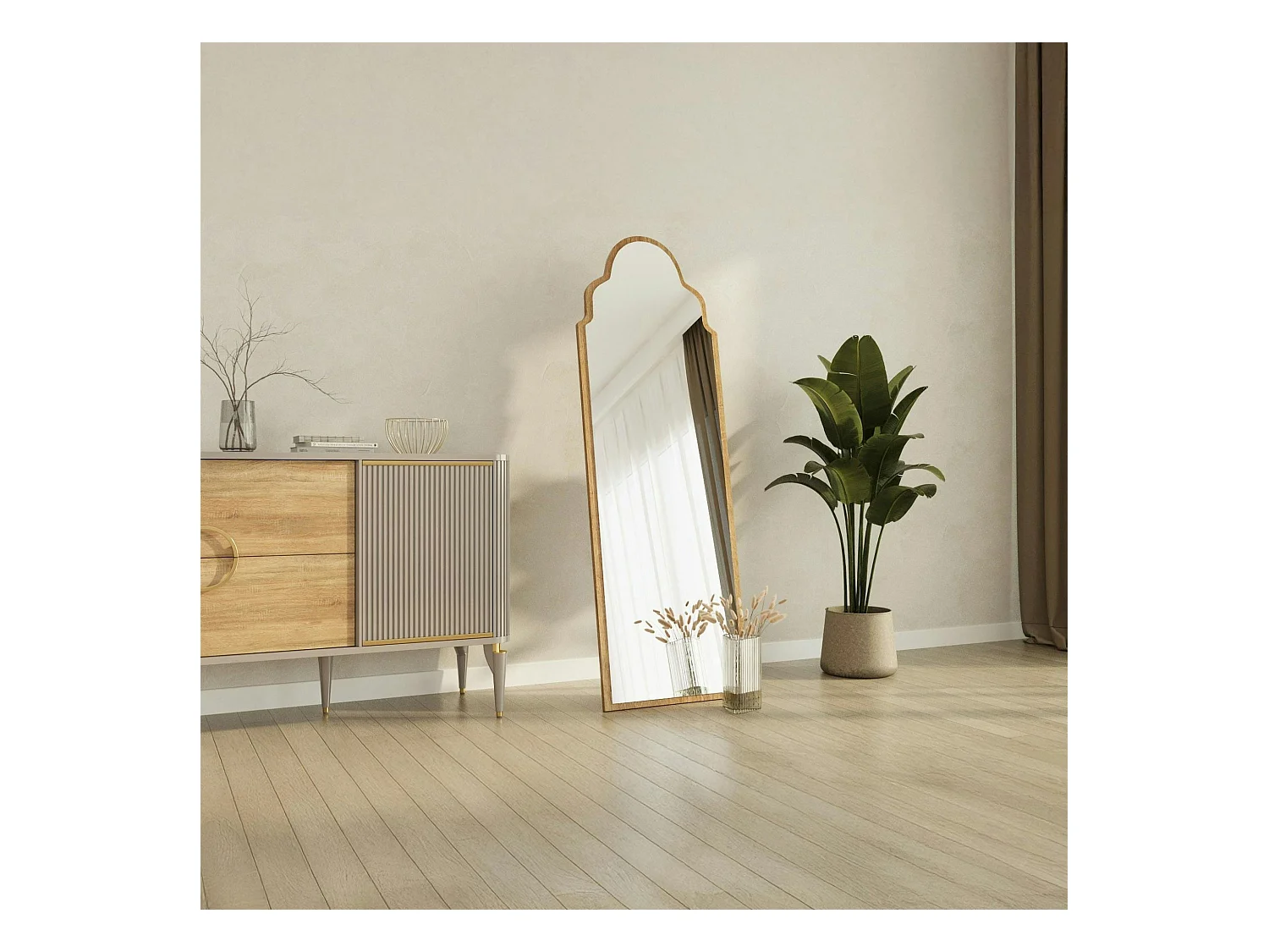 Miroir plein pied arche décorative, effet bois clair 160 cm CODY