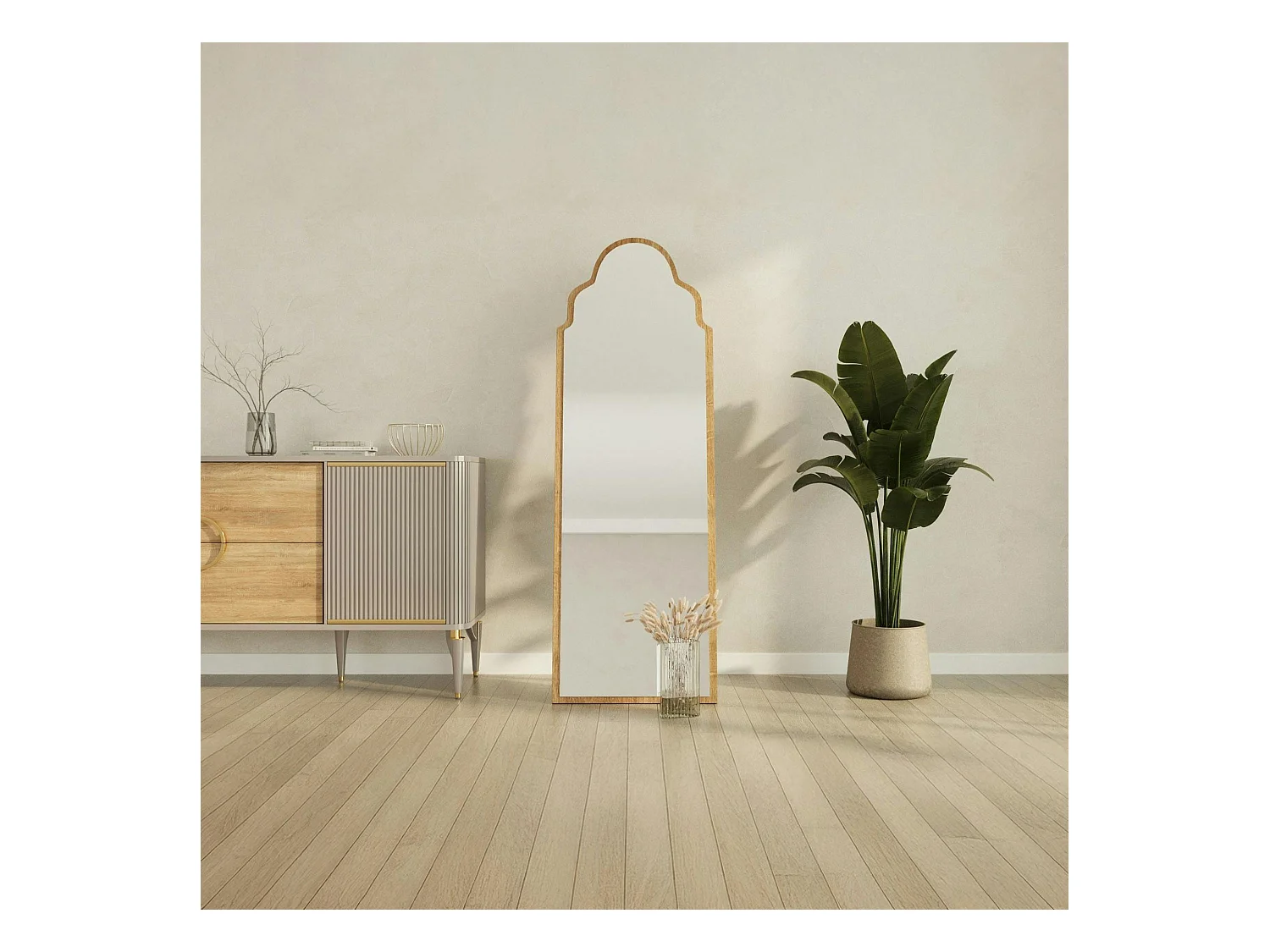 Miroir plein pied arche décorative, effet bois clair 160 cm CODY