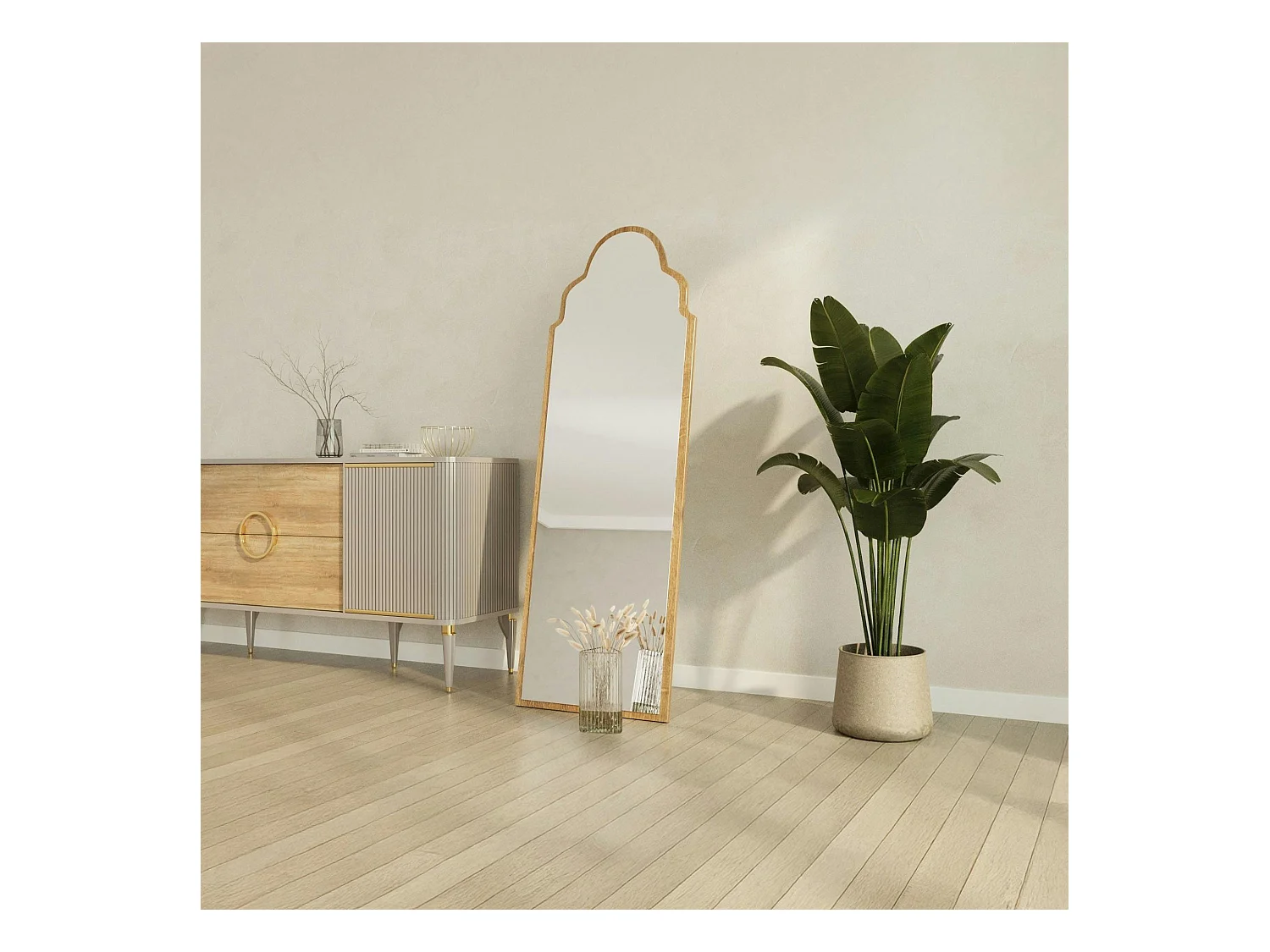 Miroir plein pied arche décorative, effet bois clair 160 cm CODY