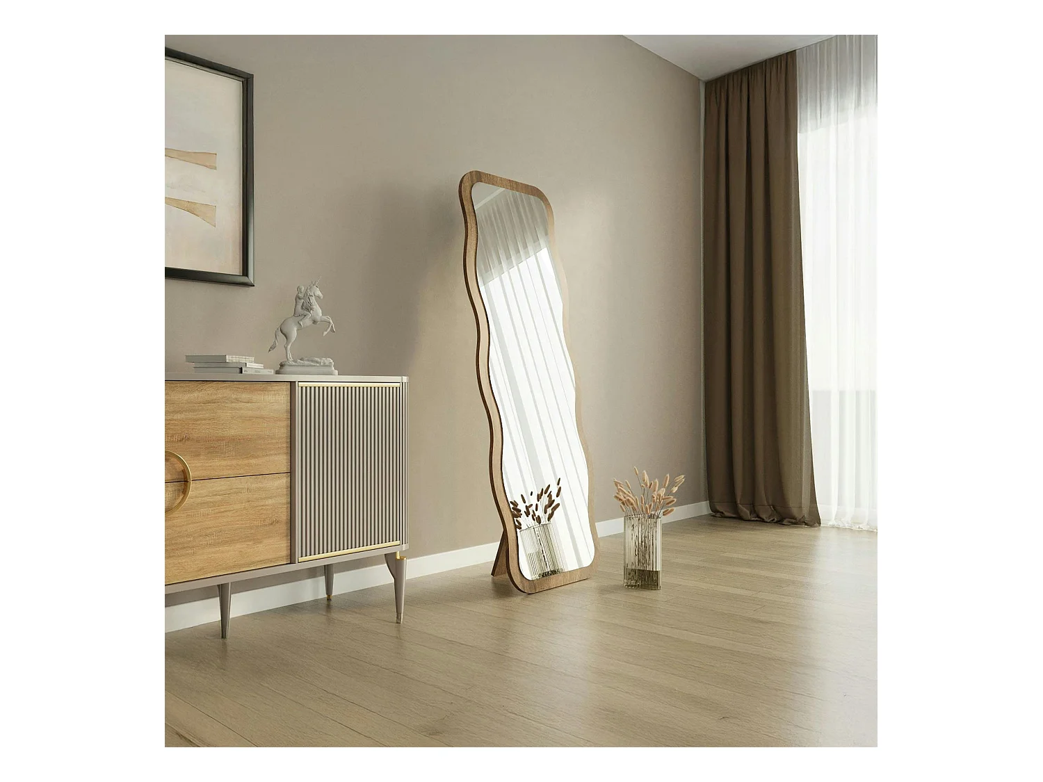 Miroir plein pied tendance effet bois noyer, vague 160 cm CODY