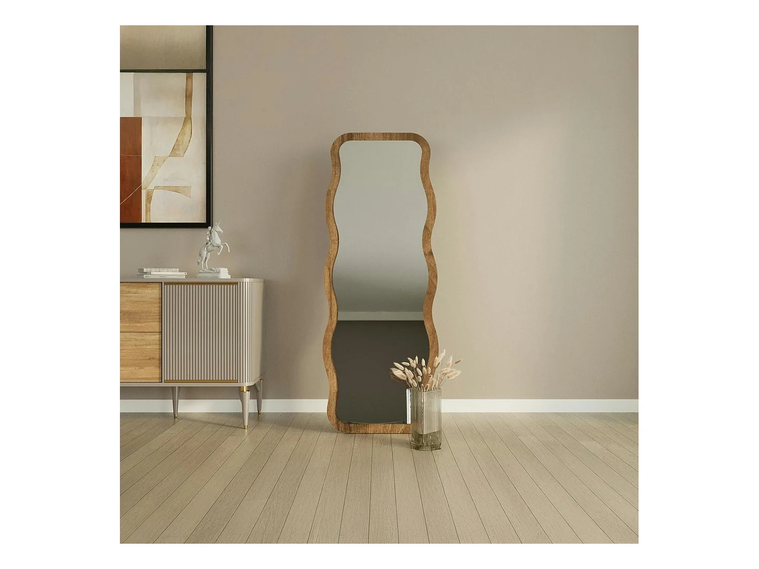 Miroir plein pied tendance effet bois noyer, vague 160 cm CODY
