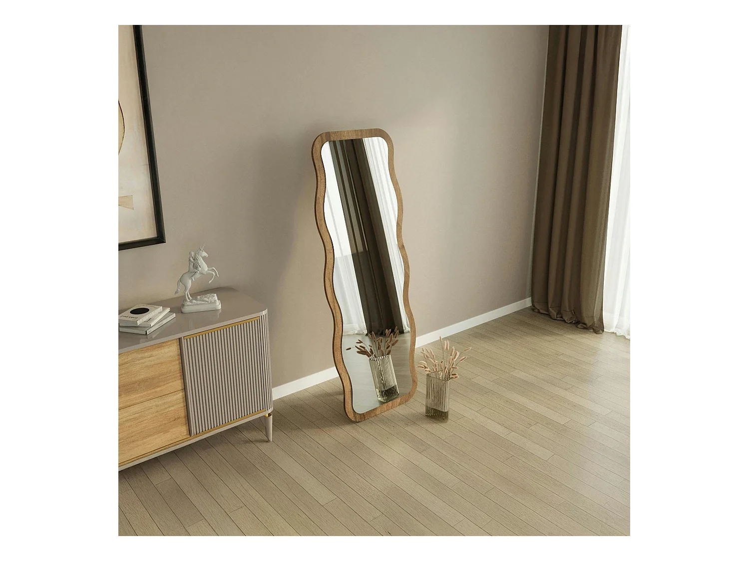 Miroir plein pied tendance effet bois noyer, vague 160 cm CODY