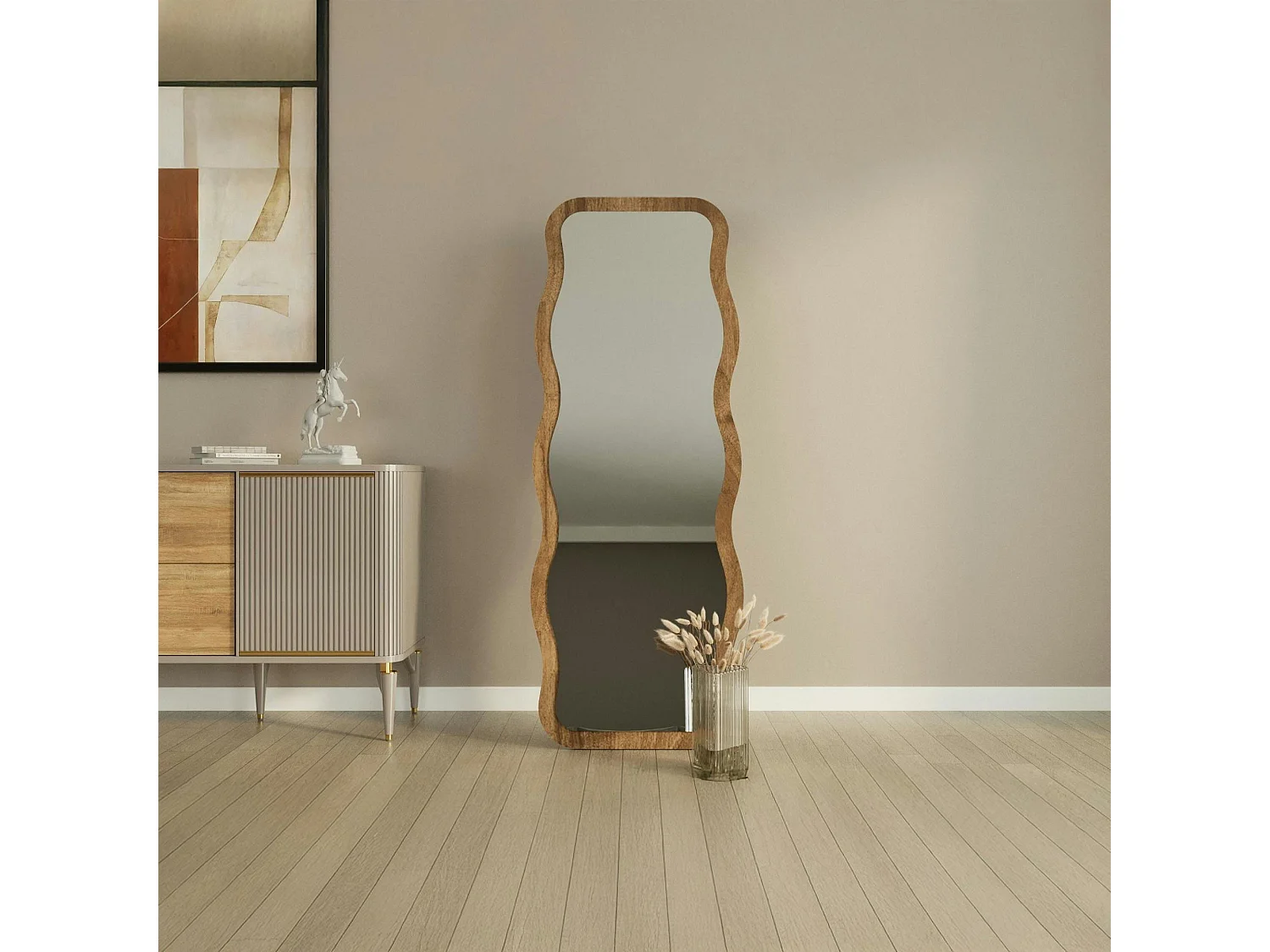 Miroir plein pied tendance effet bois noyer, vague 160 cm CODY