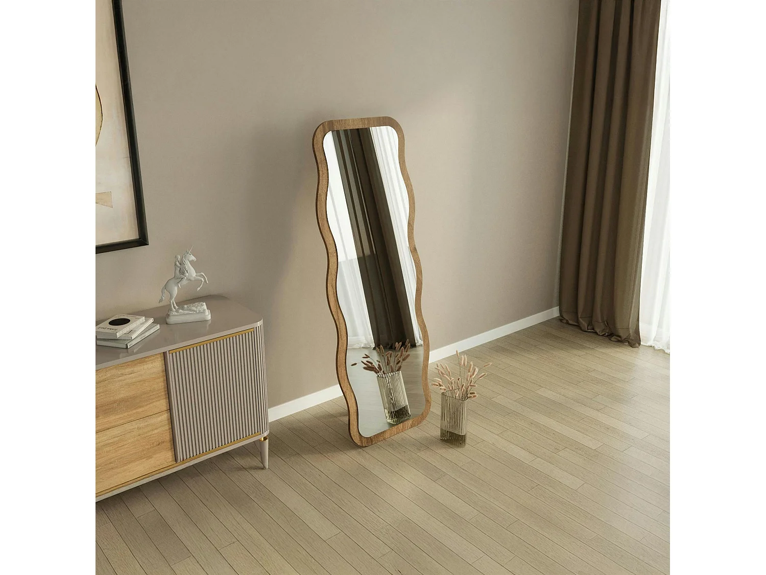 Miroir plein pied tendance effet bois noyer, vague 160 cm CODY