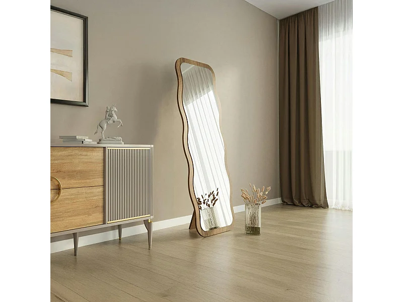 Miroir plein pied tendance effet bois noyer, vague 160 cm CODY