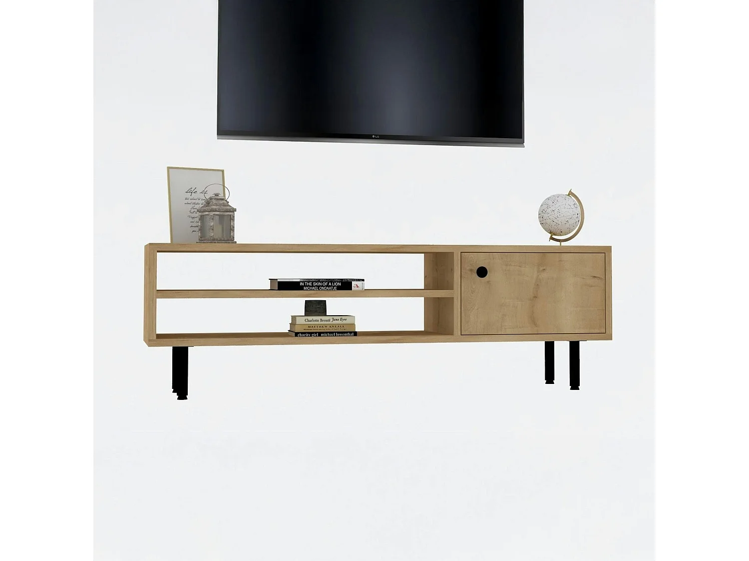 Meuble TV moderne effet bois clair - 2 niches traversantes JENA