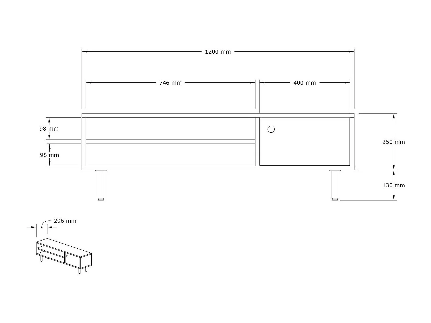 Meuble TV moderne effet bois clair - 2 niches traversantes JENA