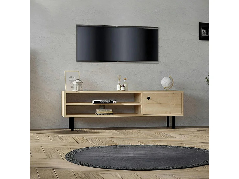 Meuble TV moderne effet bois clair - 2 niches traversantes JENA