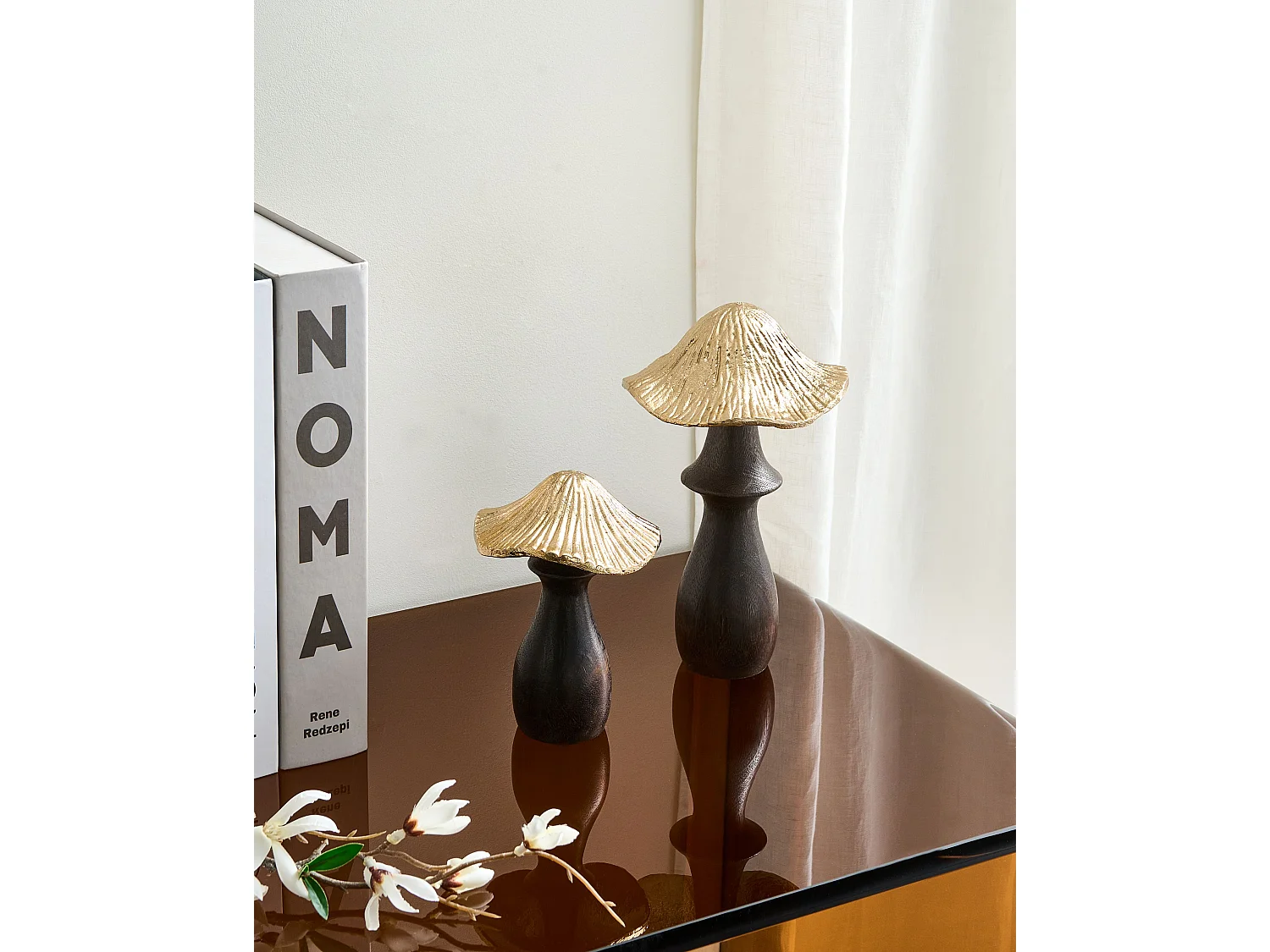Set of 2 Figurines Mushroom DUBLJANI Black/ Gold