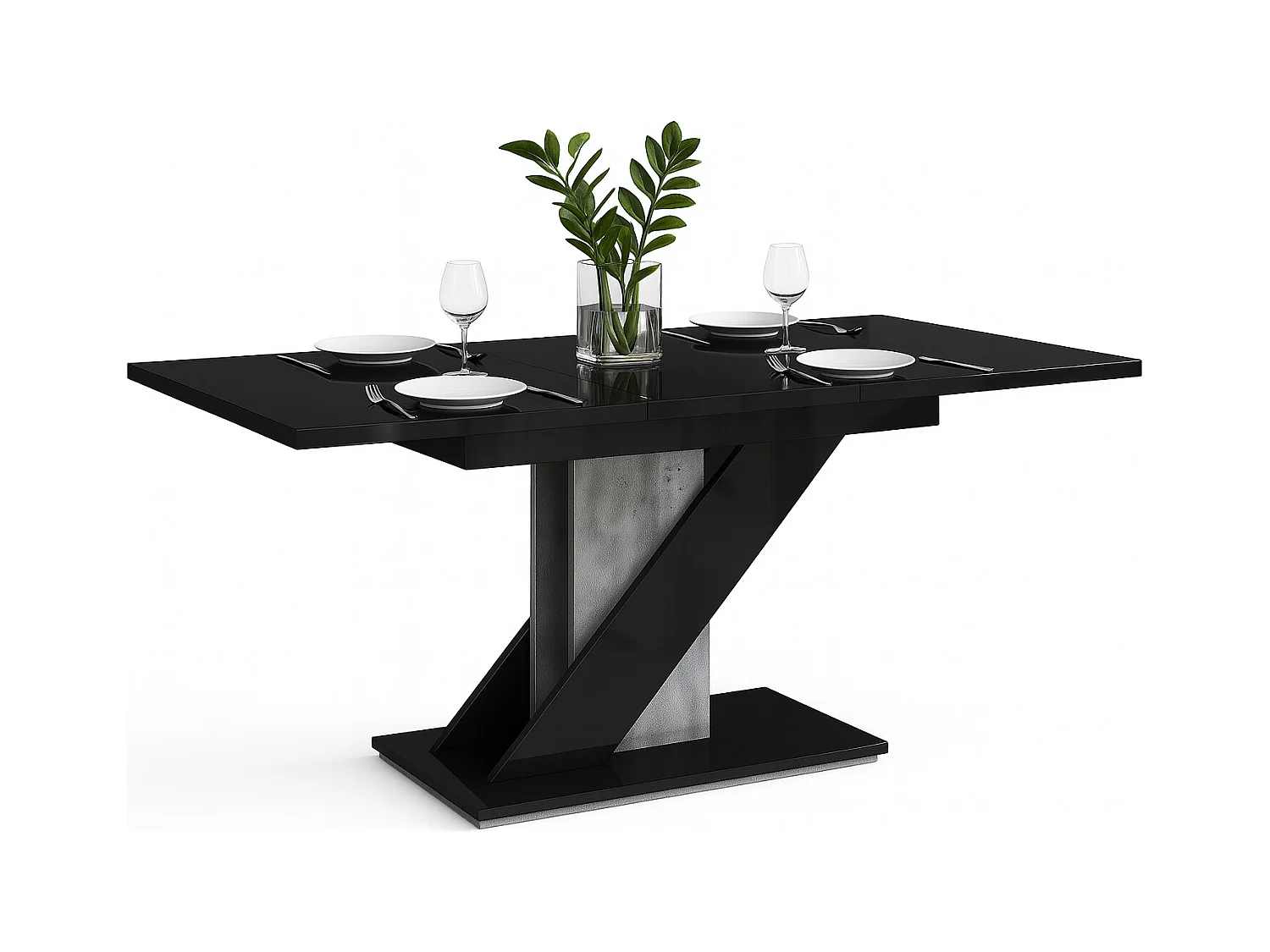 Table à manger extensible EVAN Noir Laqué et beton 120 à 160 cm 6 personnes