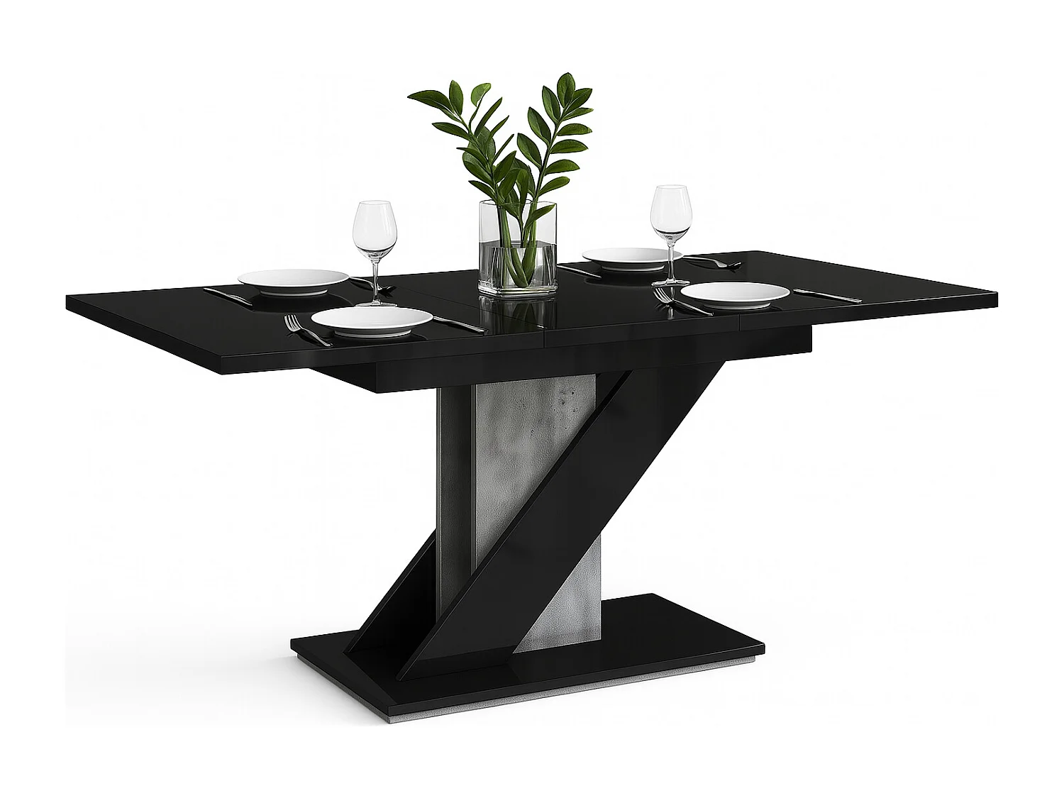 Table à manger extensible EVAN Noir Laqué et beton 120 à 160 cm 6 personnes