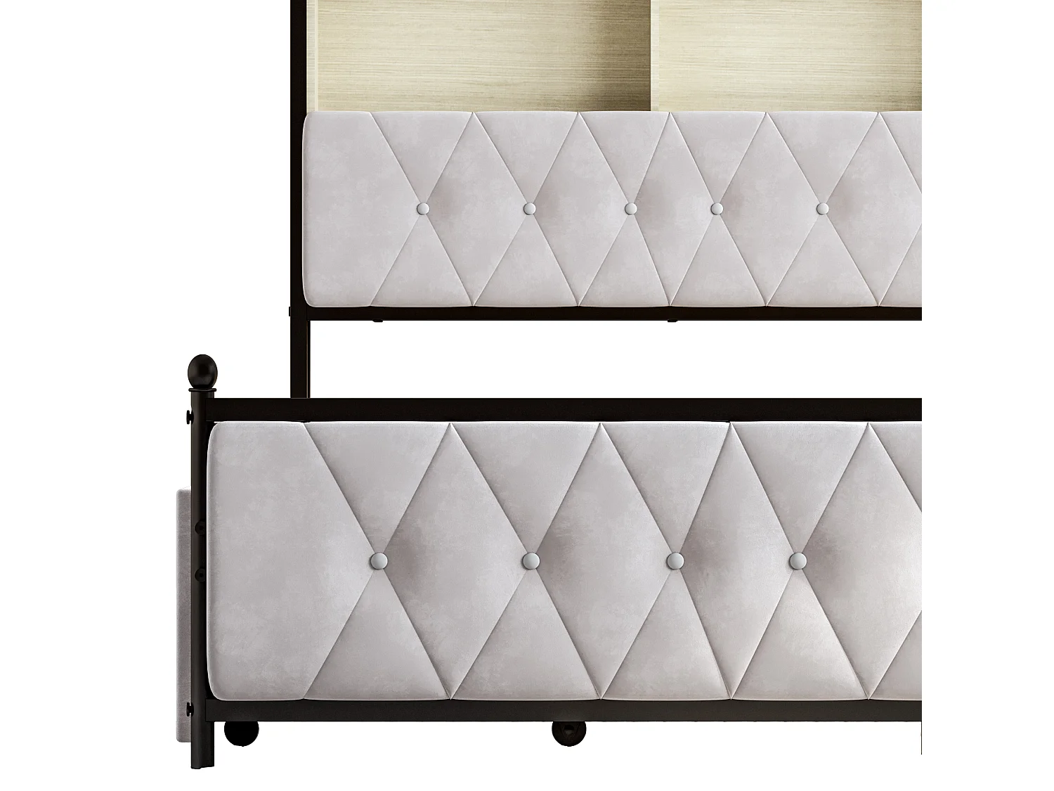 Gepolstertes Erwachsenenbett mit LED und USB, 4 Schubladen, Lattenrost, Samt, 180x200cm, Beige