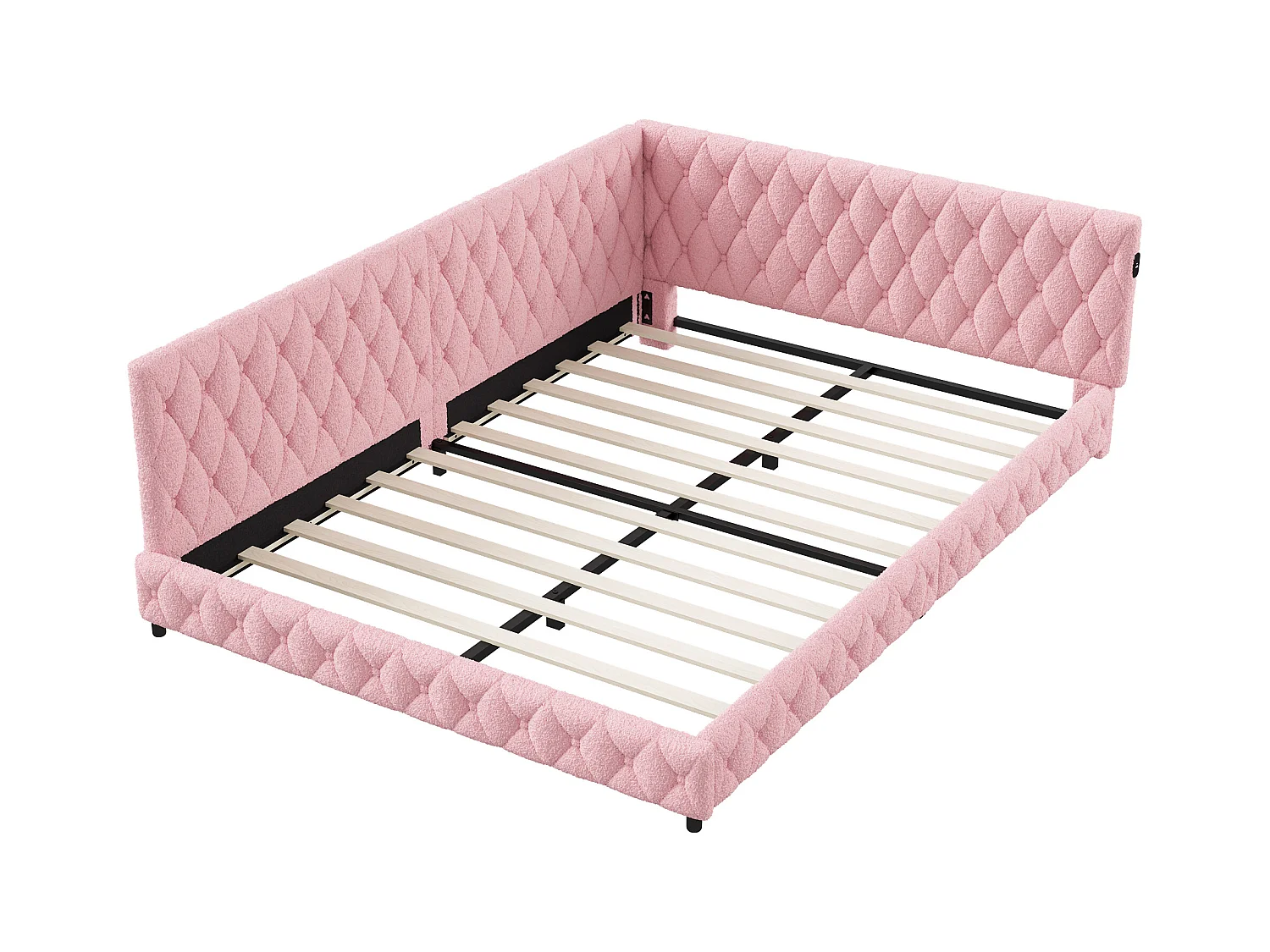 Lit 140x200cm, Lit Double Avec LED, Port USB, Type-c, Tissu En Peluche, Canapé-lit, Rose