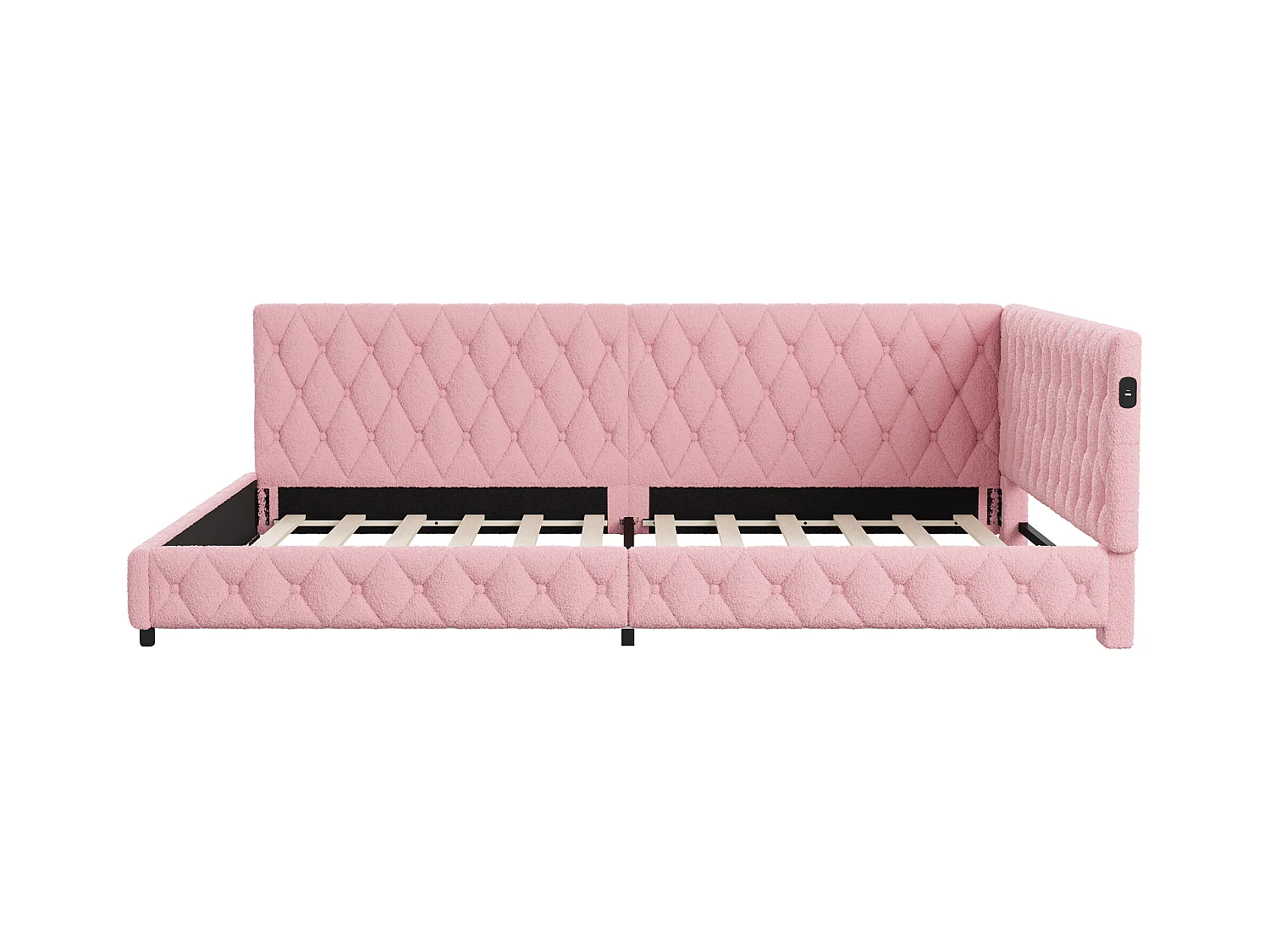 Lit 140x200cm, Lit Double Avec LED, Port USB, Type-c, Tissu En Peluche, Canapé-lit, Rose