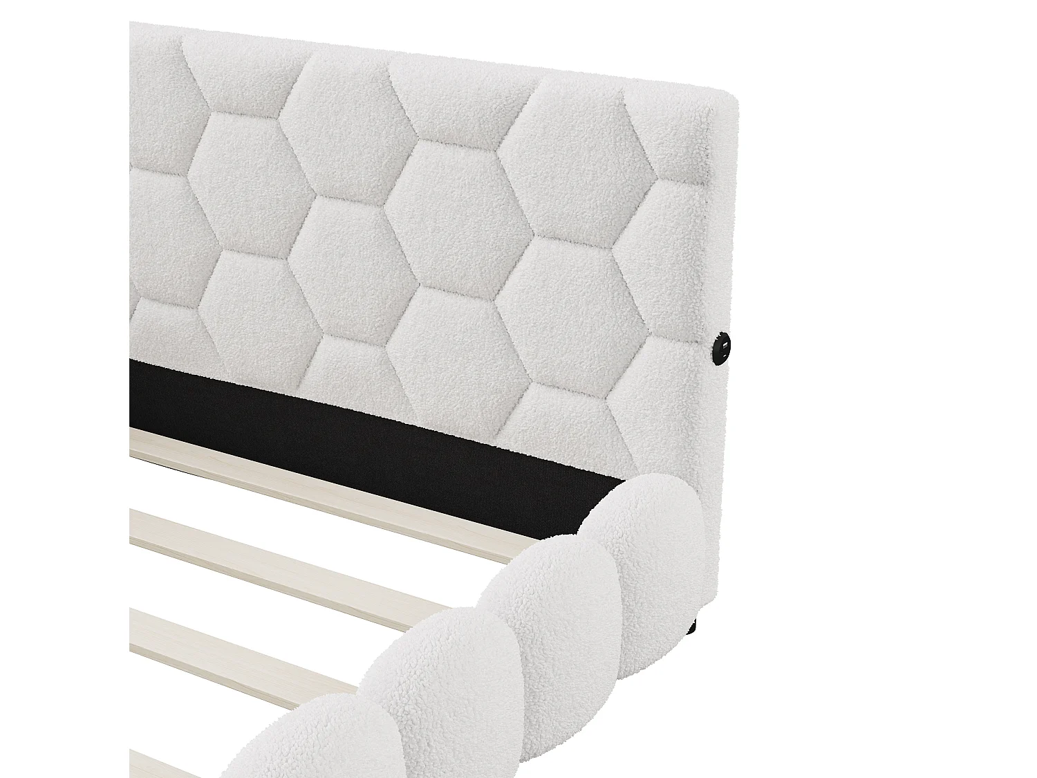 Bett 140x200cm, Doppelbett mit LED, USB-Anschluss, Plüschstoffmaterial, Schlafsofa, Beige