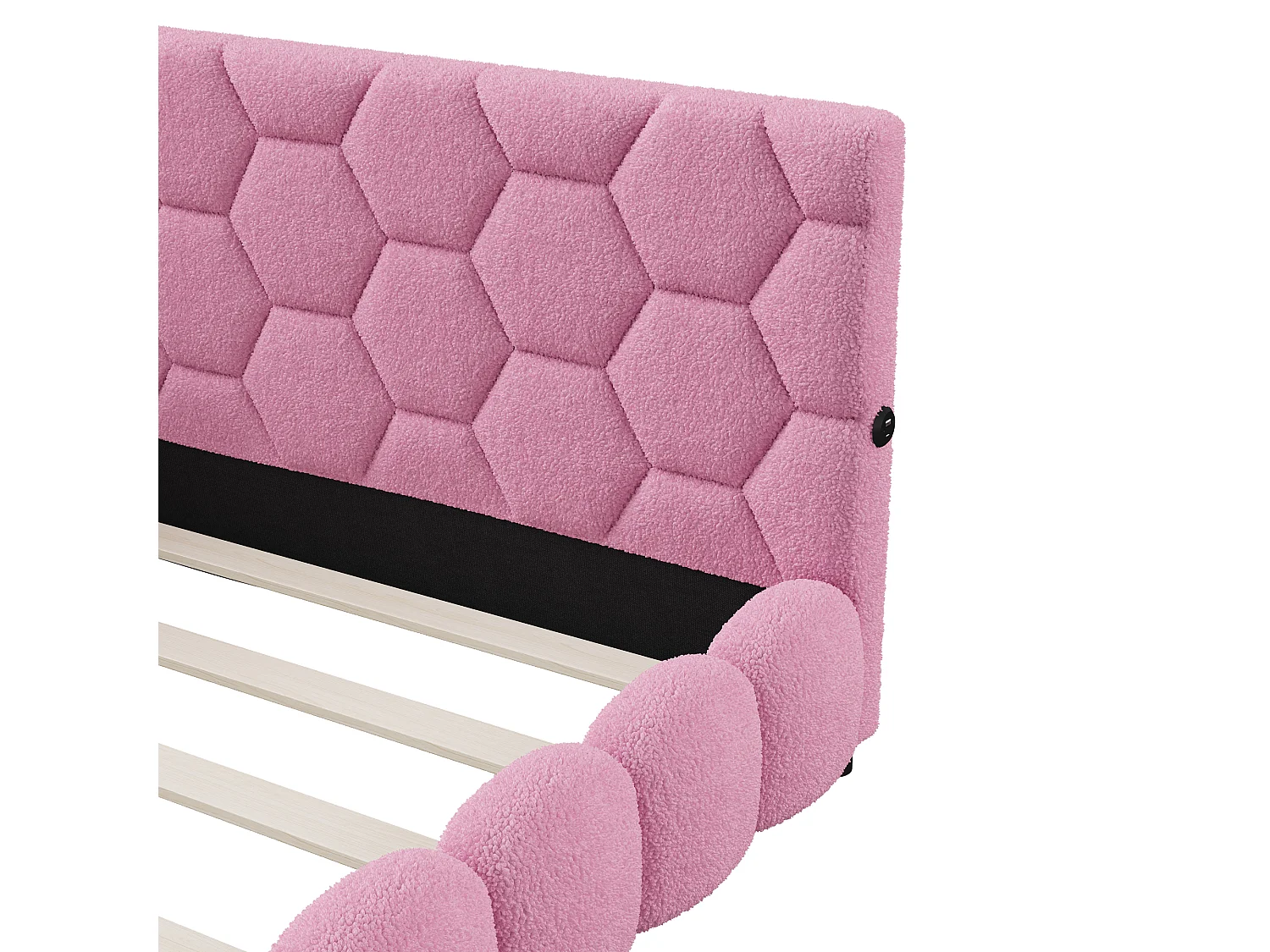 Lit 140x200cm, Lit Double Avec LED, Port USB, Matériau Tissu En Peluche, Canapé-lit, Rose