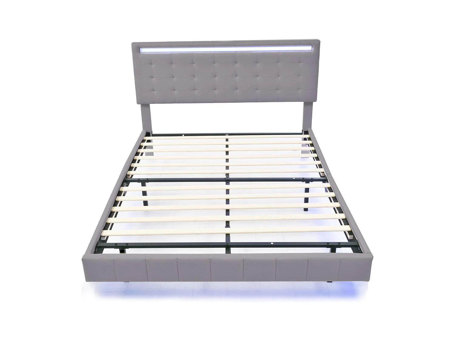 Gestoffeerd tweepersoonsbed 140 x 200 cm, zwevend bedframe, gewatteerd, met LED, linnen, grijs