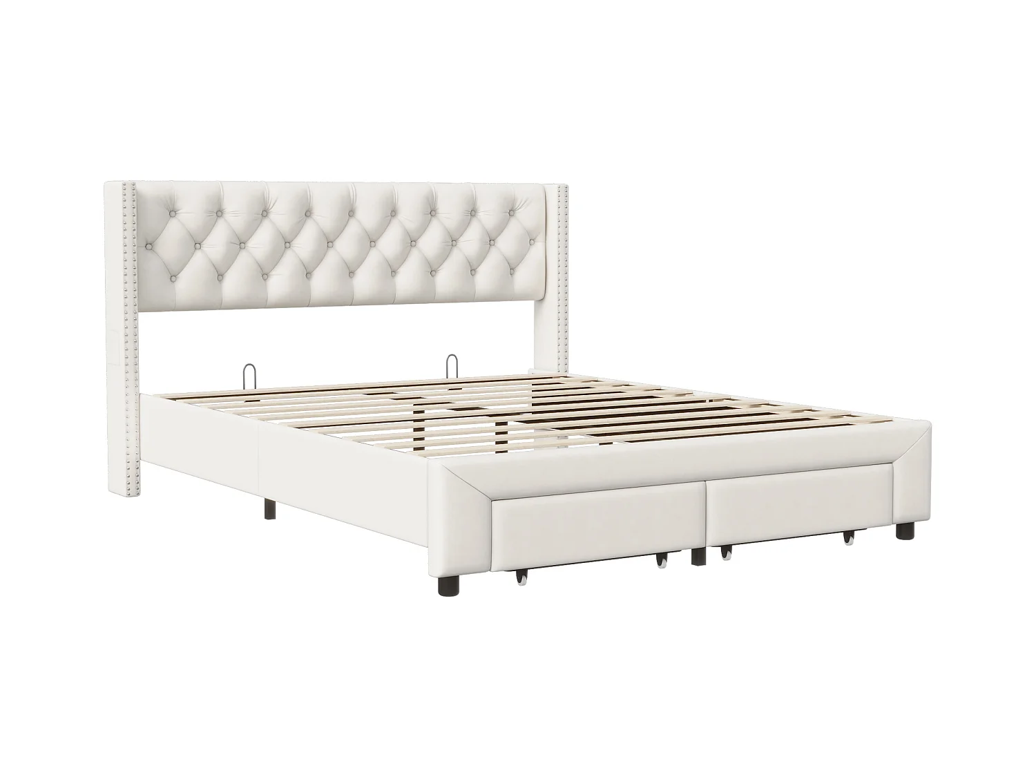 Lit 160x200cm Avec Rangement Et LED, Sommier à Lattes, Lit Double Capitonné Avec USB, Velours, Beige