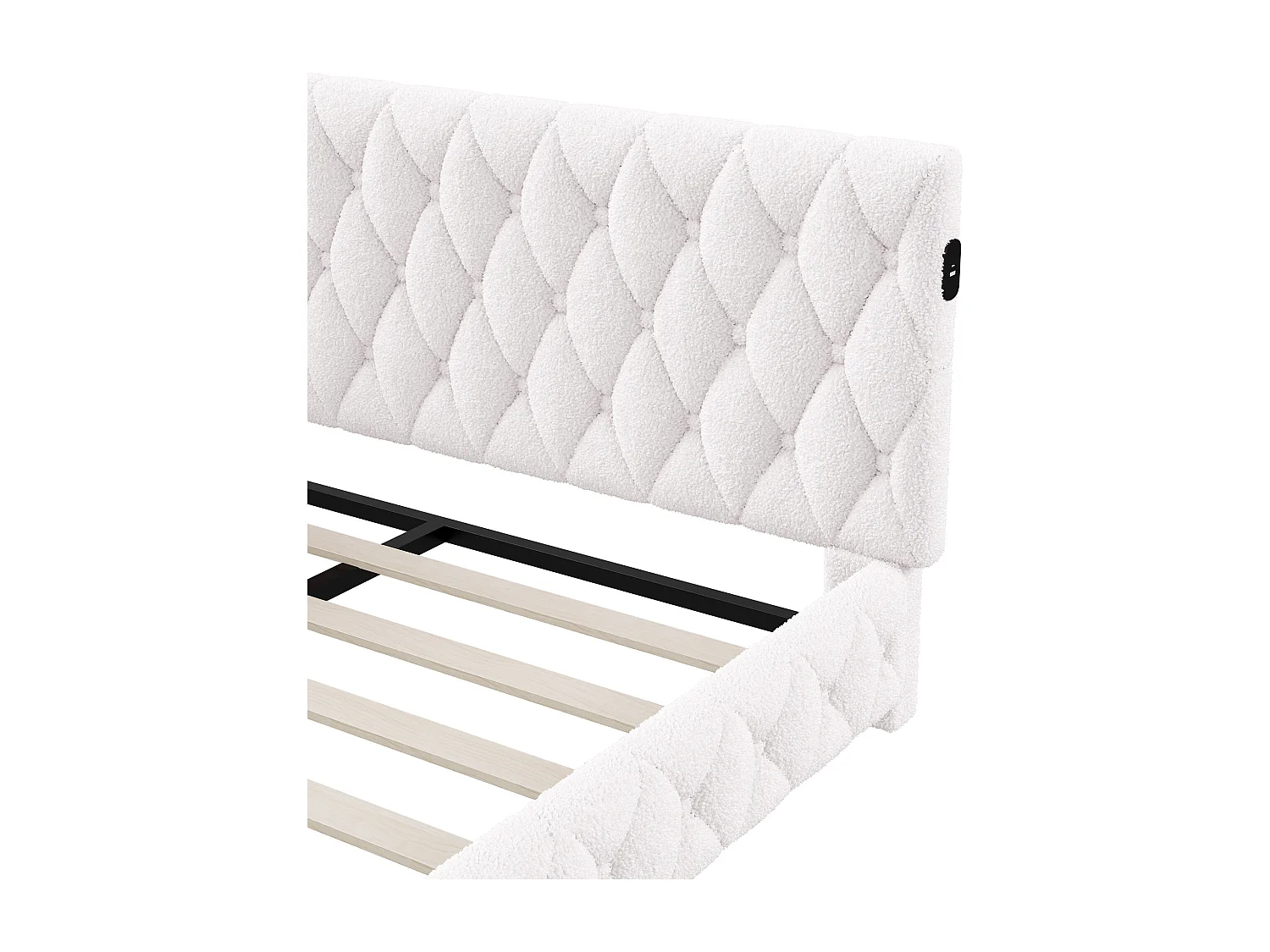 Lit 140x200cm, Lit Double Avec LED, Port USB, Type-c, Tissu En Peluche, Canapé-lit, Beige