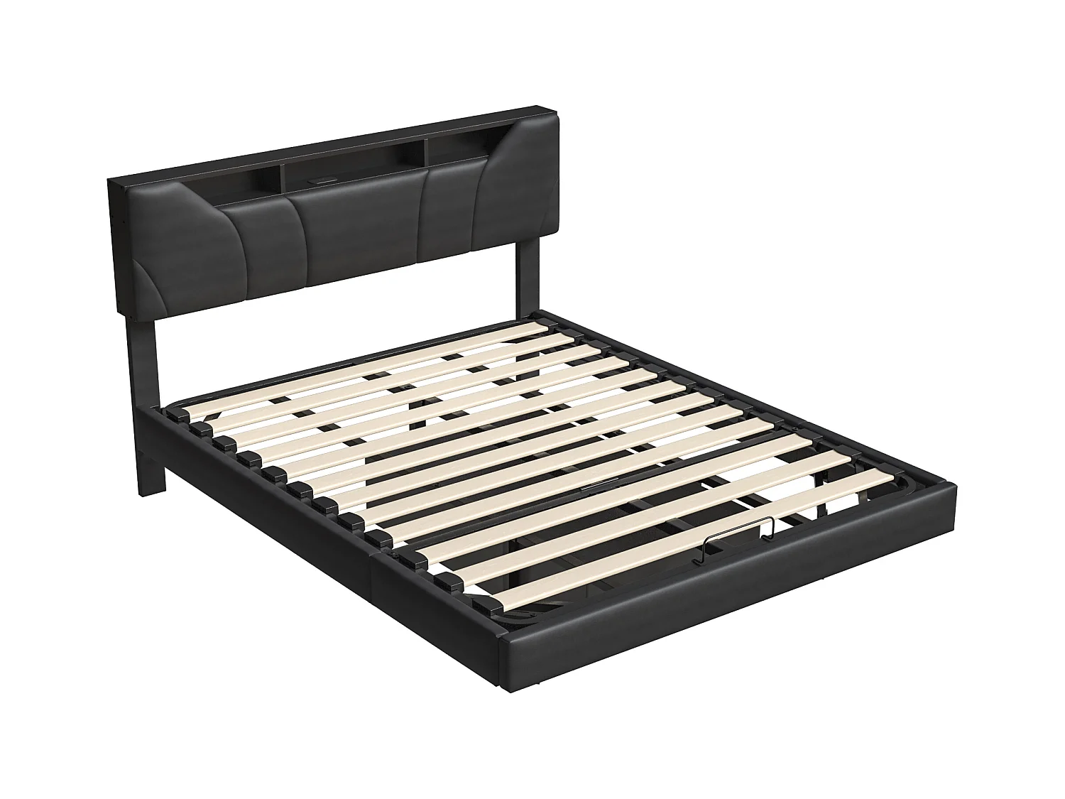 Lit 140x200 Cm Avec Éclairage LED, Lit Coffre Avec Port USB, Tête De Lit Réglable En Hauteur, Noir